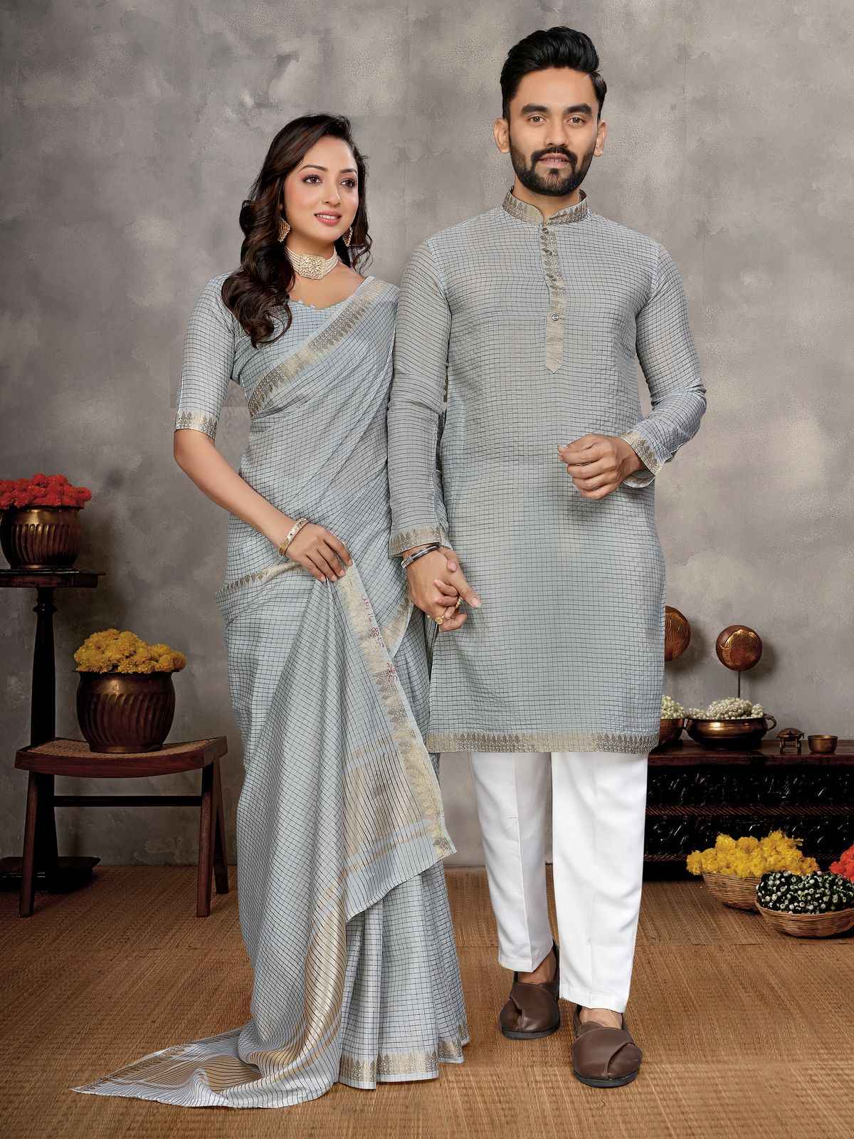 MAN MOHINI 2 TRADITIONAL SAREE AND KURTA COUPLE COLLECTION AT WHOLESALE PRICE