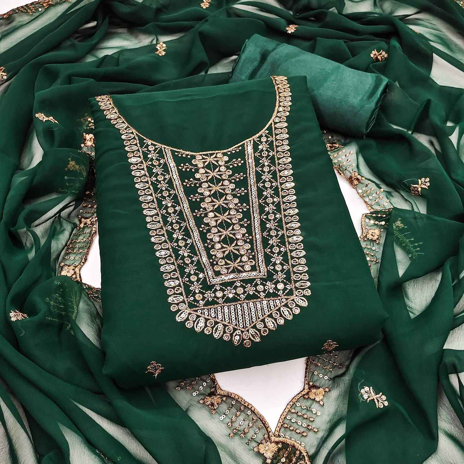 ORIGINAL GORGETTE WITH JARI WORK DRESS MATERIAL AT WHOLESALE PRICE