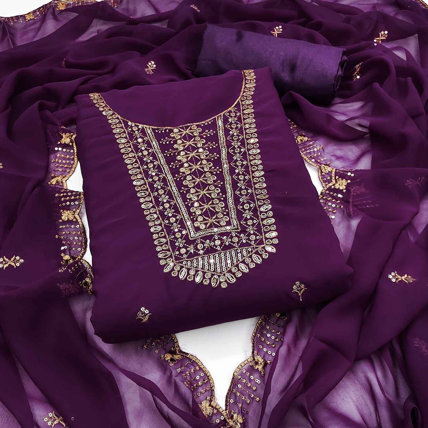 ORIGINAL GORGETTE WITH JARI WORK DRESS MATERIAL AT WHOLESALE PRICE