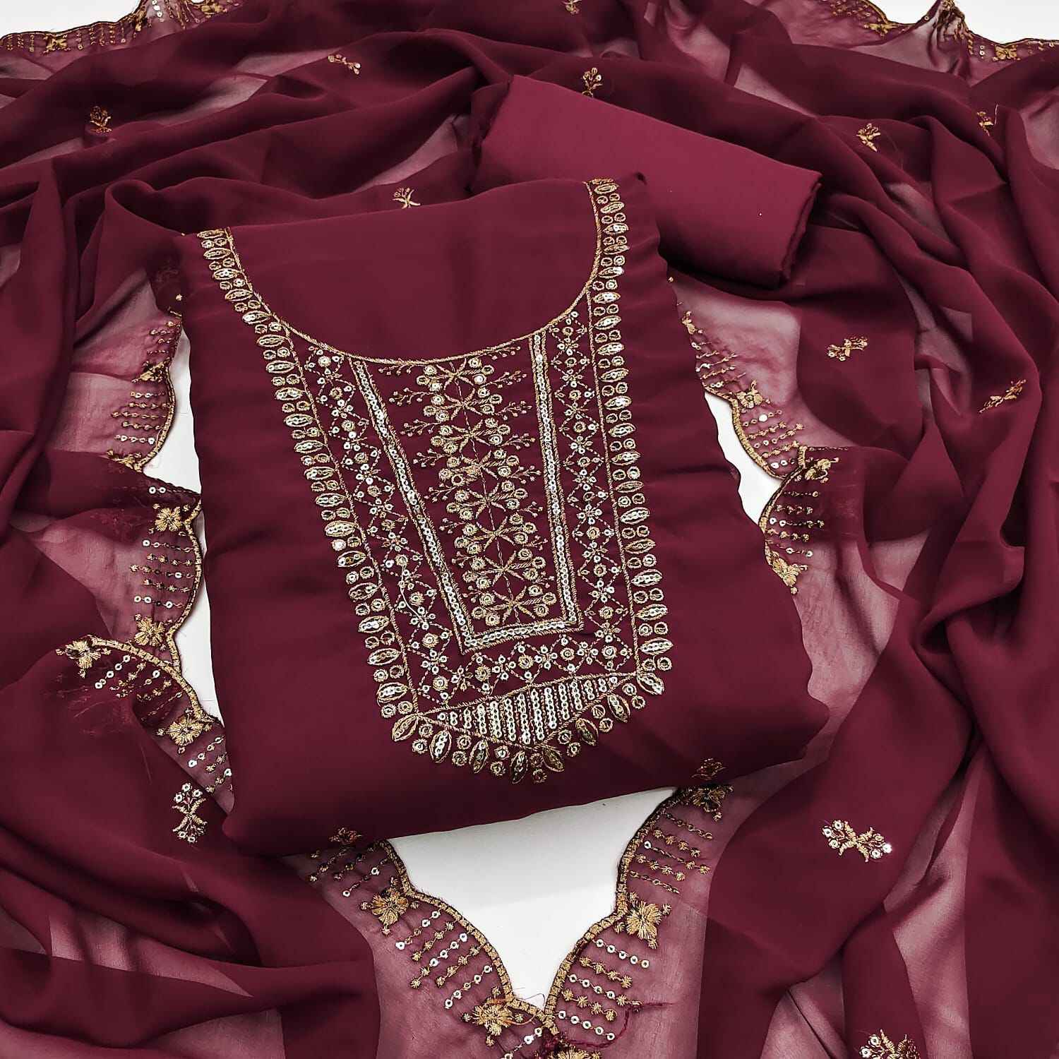 ORIGINAL GORGETTE WITH JARI WORK DRESS MATERIAL AT WHOLESALE PRICE