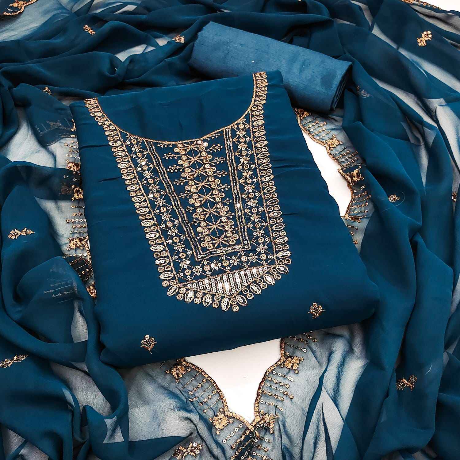 ORIGINAL GORGETTE WITH JARI WORK DRESS MATERIAL AT WHOLESALE PRICE