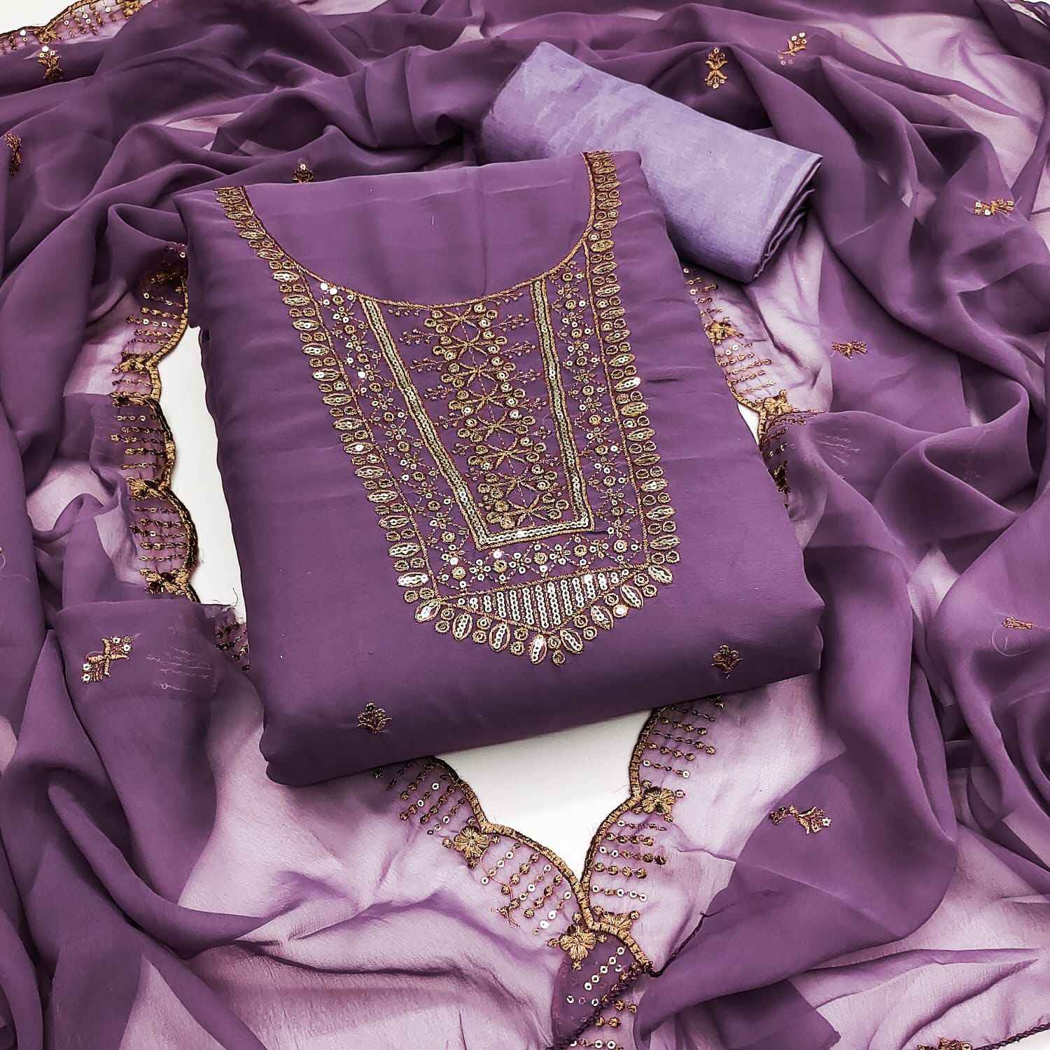 ORIGINAL GORGETTE WITH JARI WORK DRESS MATERIAL AT WHOLESALE PRICE