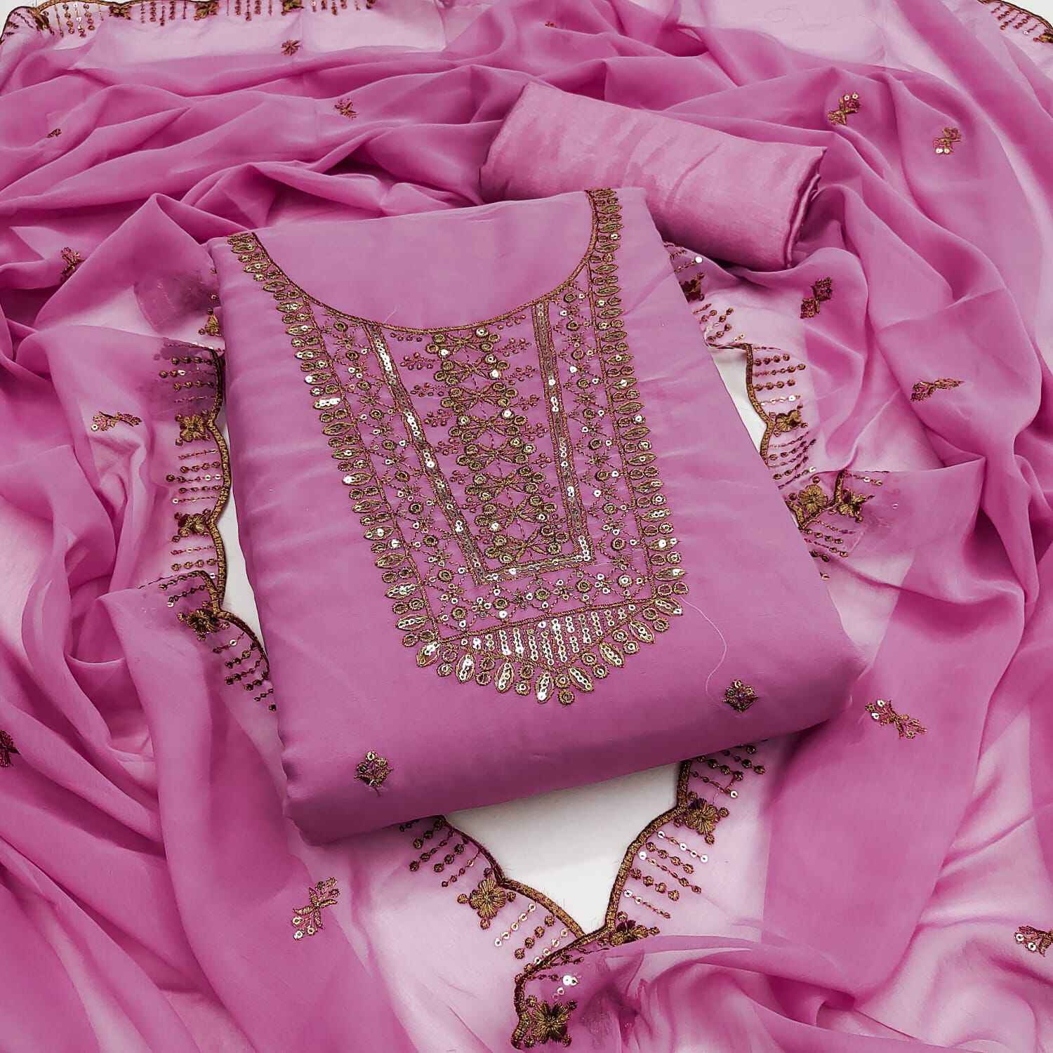 ORIGINAL GORGETTE WITH JARI WORK DRESS MATERIAL AT WHOLESALE PRICE
