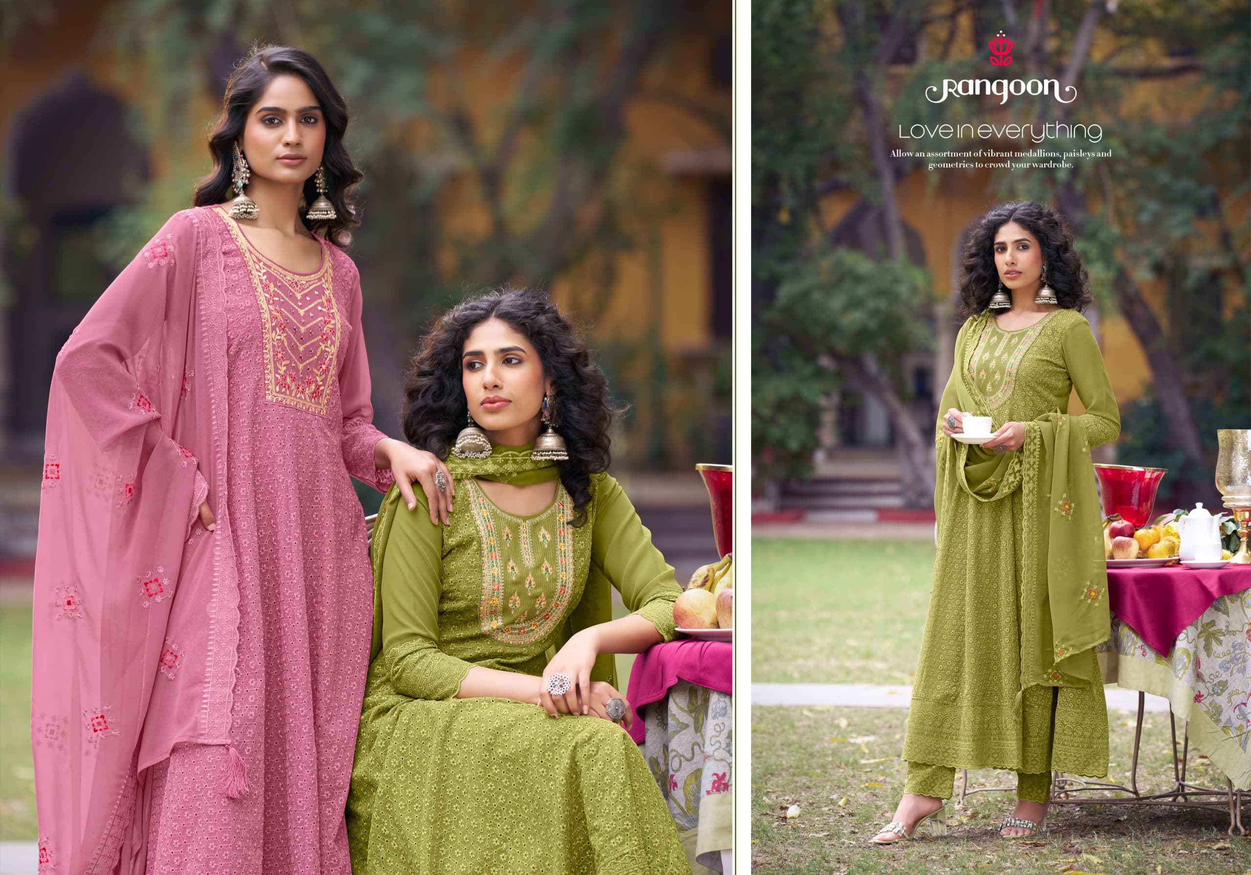 RANGOON SEHZADI VOL 03 SIFLI GEORGATE WITH FANCY EMBRODERY NACK AND KHATLI WORK ANARKALI SUIT WHOLESALE 