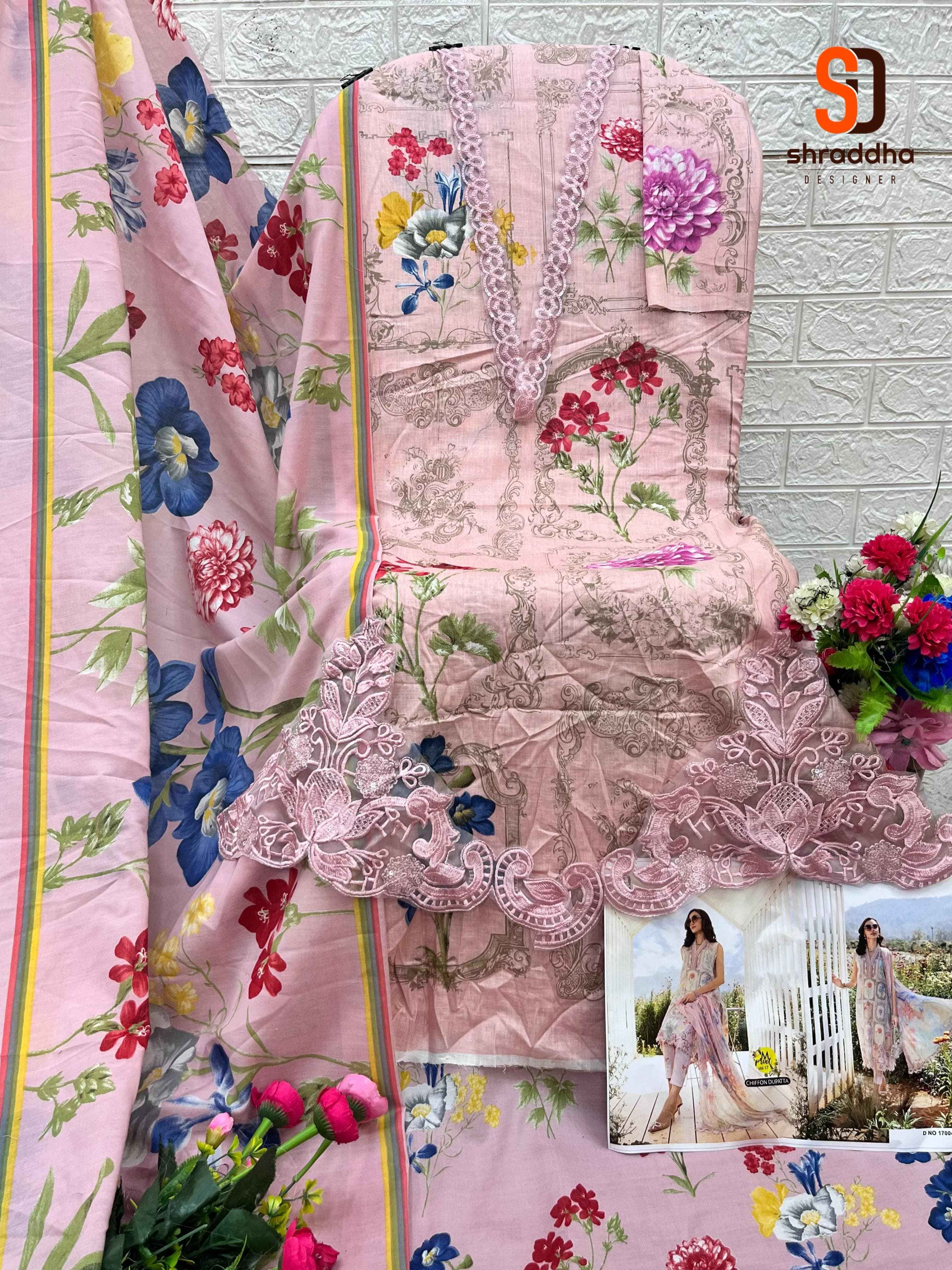 SHARADDHA DESIGNER M.PRINT 17 LAWN COTTON PRINTED WITH HEAVY EMBROIDERY DRESS MATERIAL