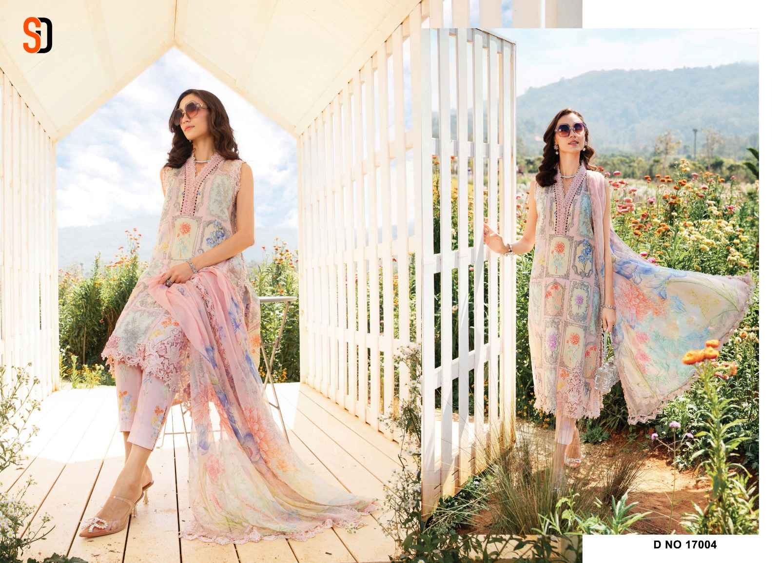 SHARADDHA DESIGNER M.PRINT 17 LAWN COTTON PRINTED WITH HEAVY EMBROIDERY DRESS MATERIAL