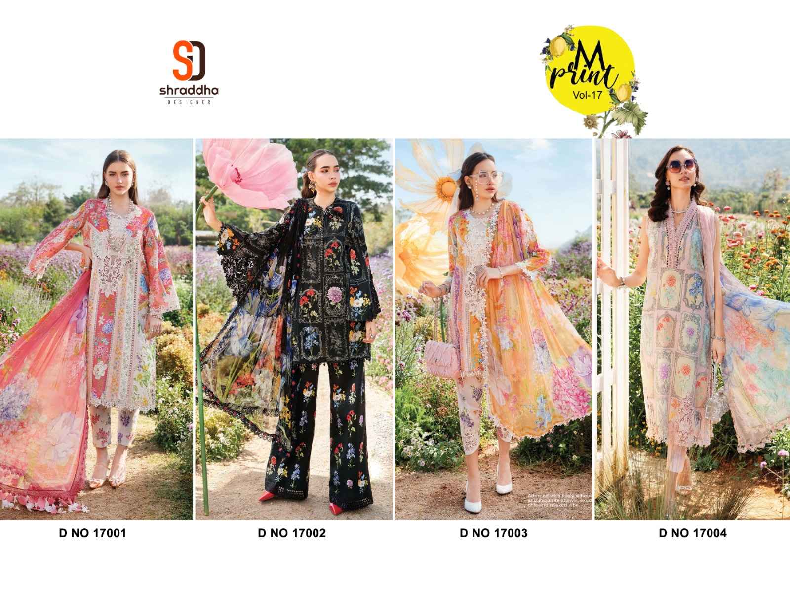 SHARADDHA DESIGNER M.PRINT 17 LAWN COTTON PRINTED WITH HEAVY EMBROIDERY DRESS MATERIAL