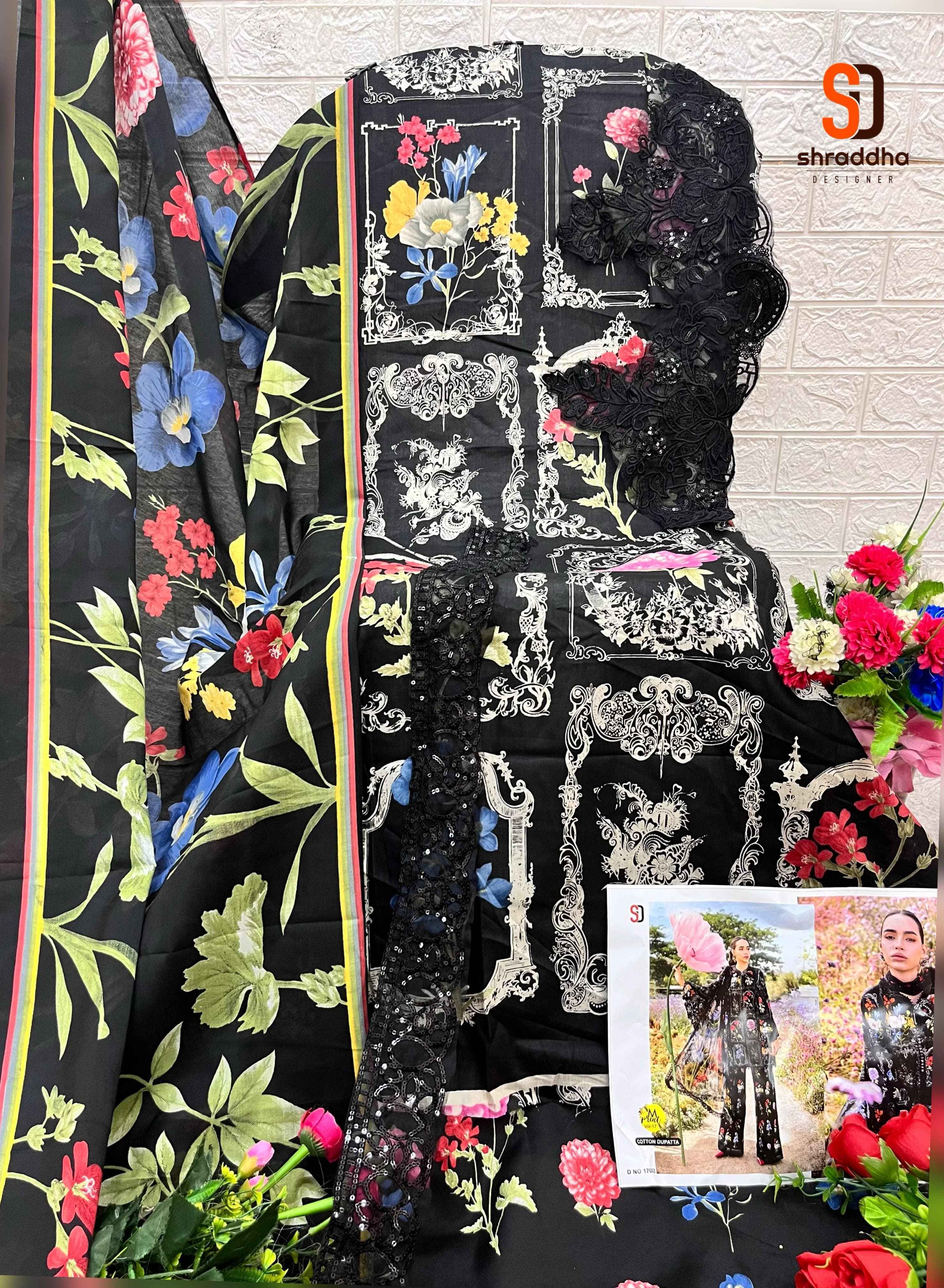 SHARADDHA DESIGNER M.PRINT 17 LAWN COTTON PRINTED WITH HEAVY EMBROIDERY DRESS MATERIAL