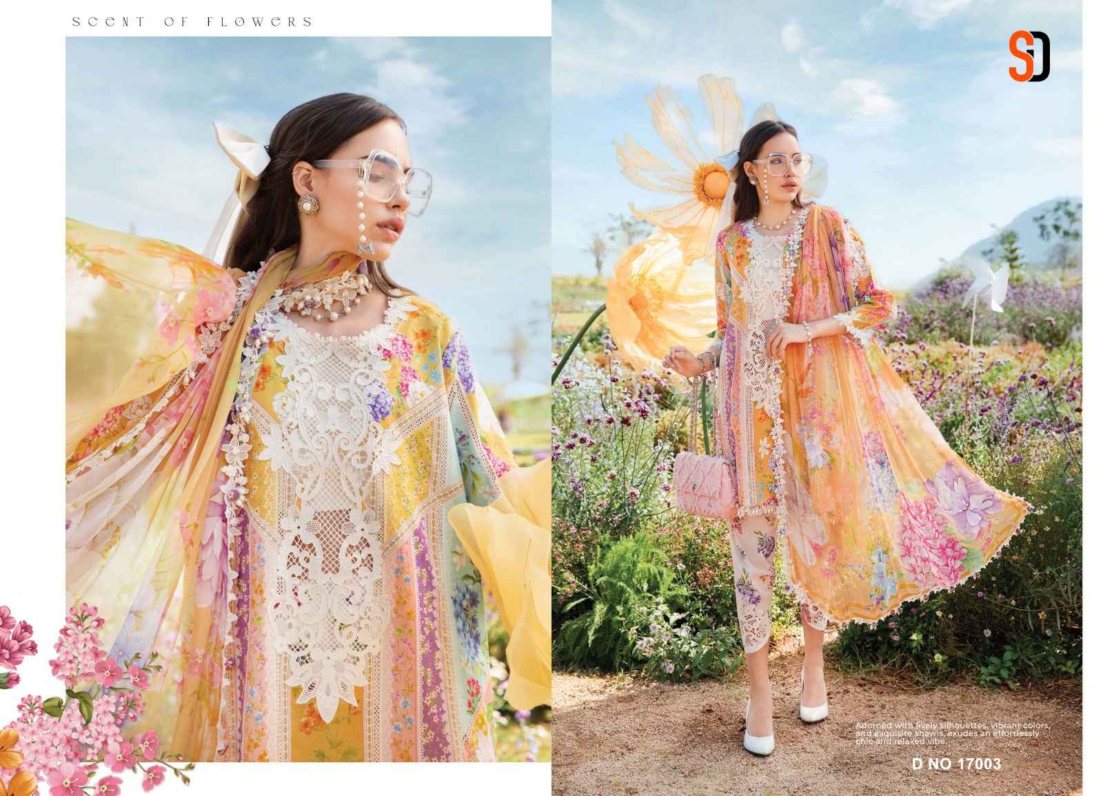 SHARADDHA DESIGNER M.PRINT 17 LAWN COTTON PRINTED WITH HEAVY EMBROIDERY DRESS MATERIAL
