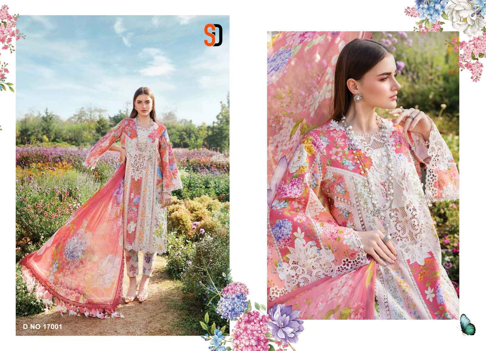 SHARADDHA DESIGNER M.PRINT 17 LAWN COTTON PRINTED WITH HEAVY EMBROIDERY DRESS MATERIAL