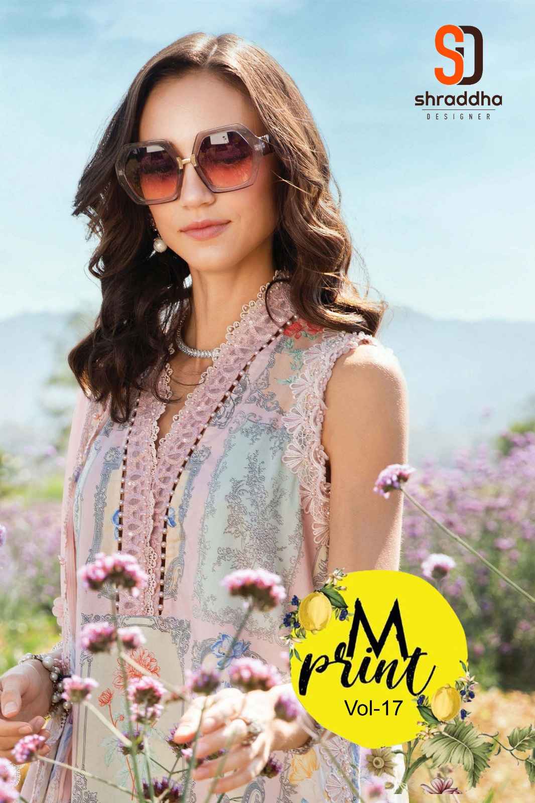 SHARADDHA DESIGNER M.PRINT 17 LAWN COTTON PRINTED WITH HEAVY EMBROIDERY DRESS MATERIAL