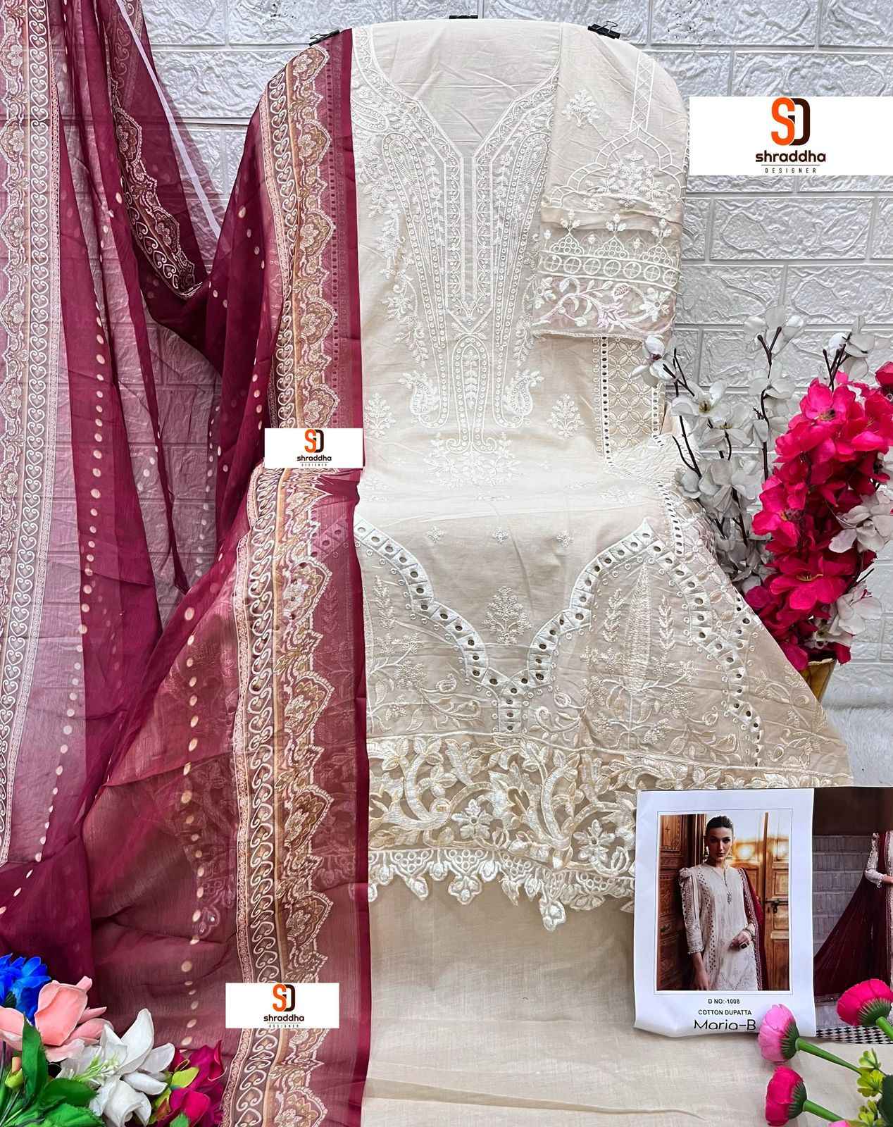 SHRADDHA DESIGNER MARIA B LAWN PURE COTTON PAKISTANI SUIT WHOLESALE 