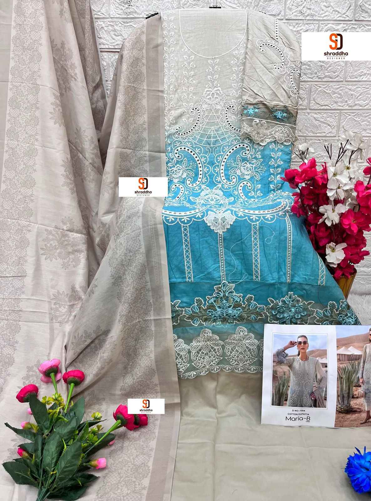 SHRADDHA DESIGNER MARIA B LAWN PURE COTTON PAKISTANI SUIT WHOLESALE 