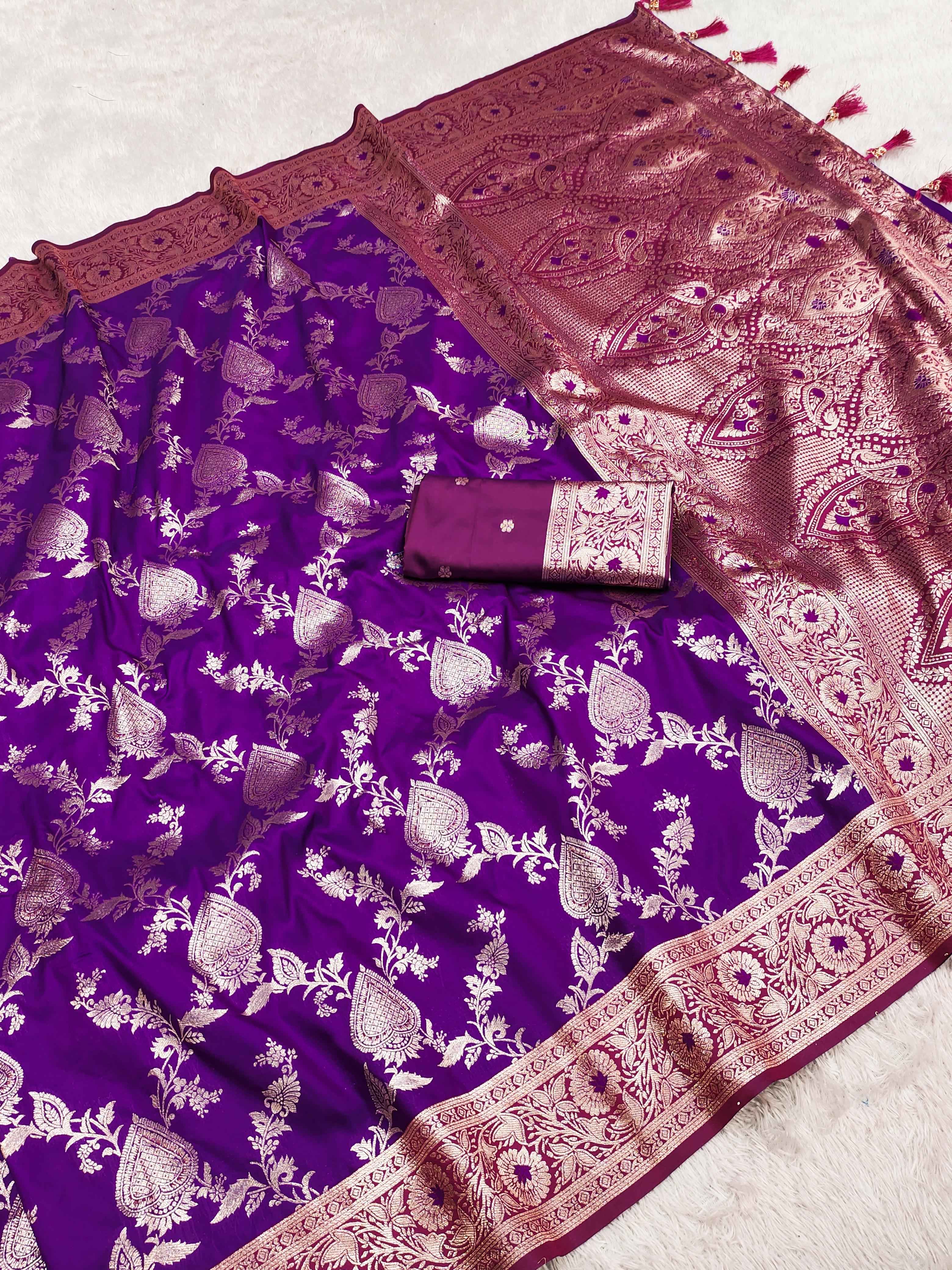SOFT BANARASI SILK SAREE WITH ZARI WEAVING MEENAKARI DESIGN AT WHOLESALE PRICE
