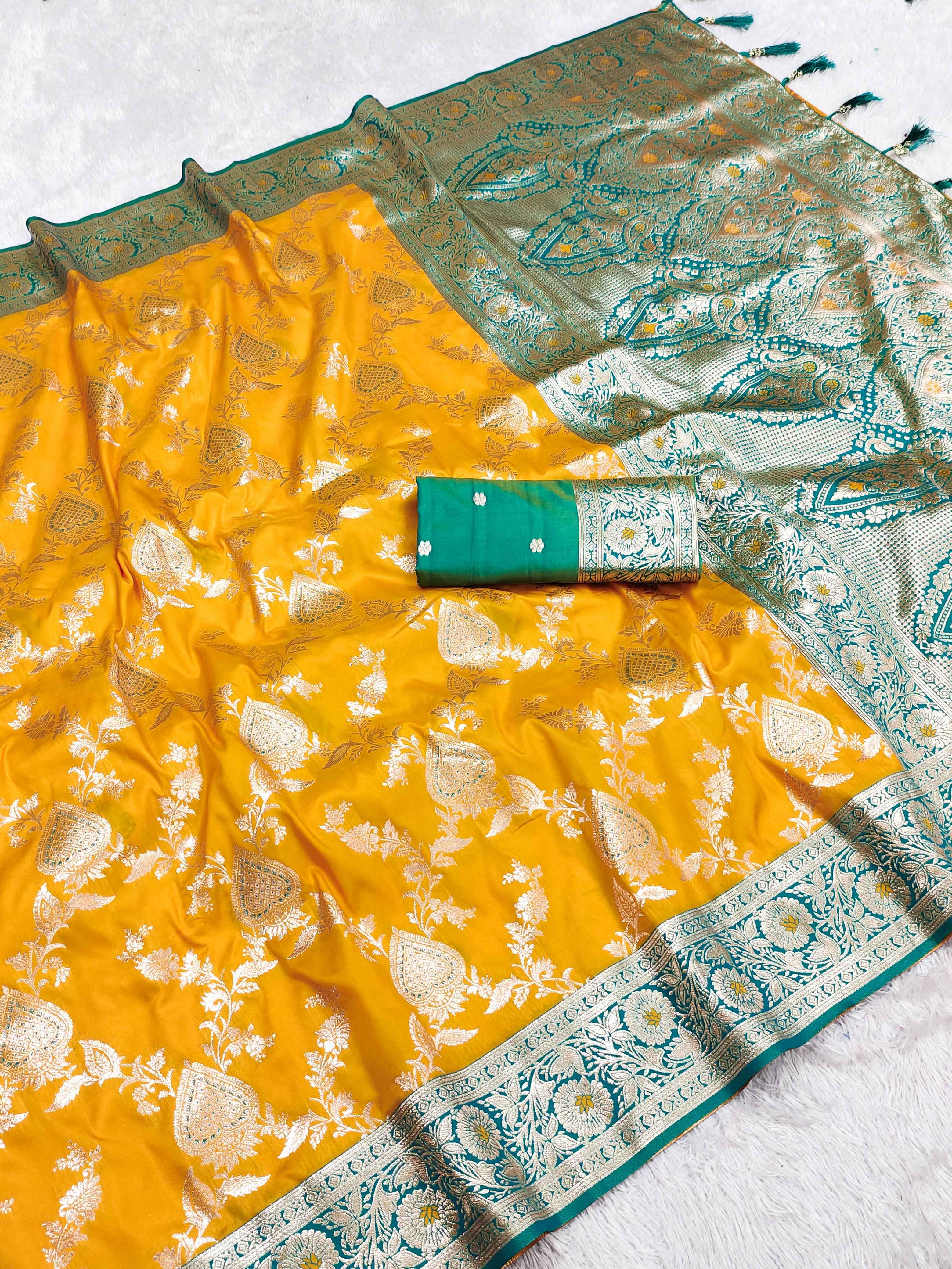 SOFT BANARASI SILK SAREE WITH ZARI WEAVING MEENAKARI DESIGN AT WHOLESALE PRICE