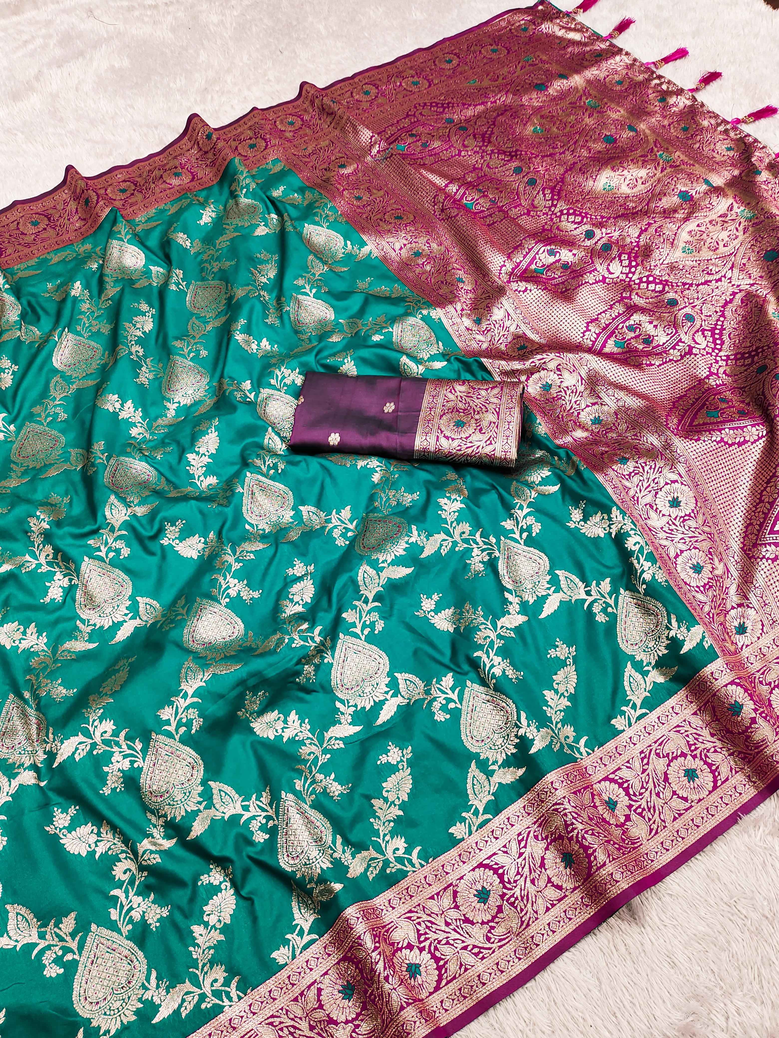 SOFT BANARASI SILK SAREE WITH ZARI WEAVING MEENAKARI DESIGN AT WHOLESALE PRICE
