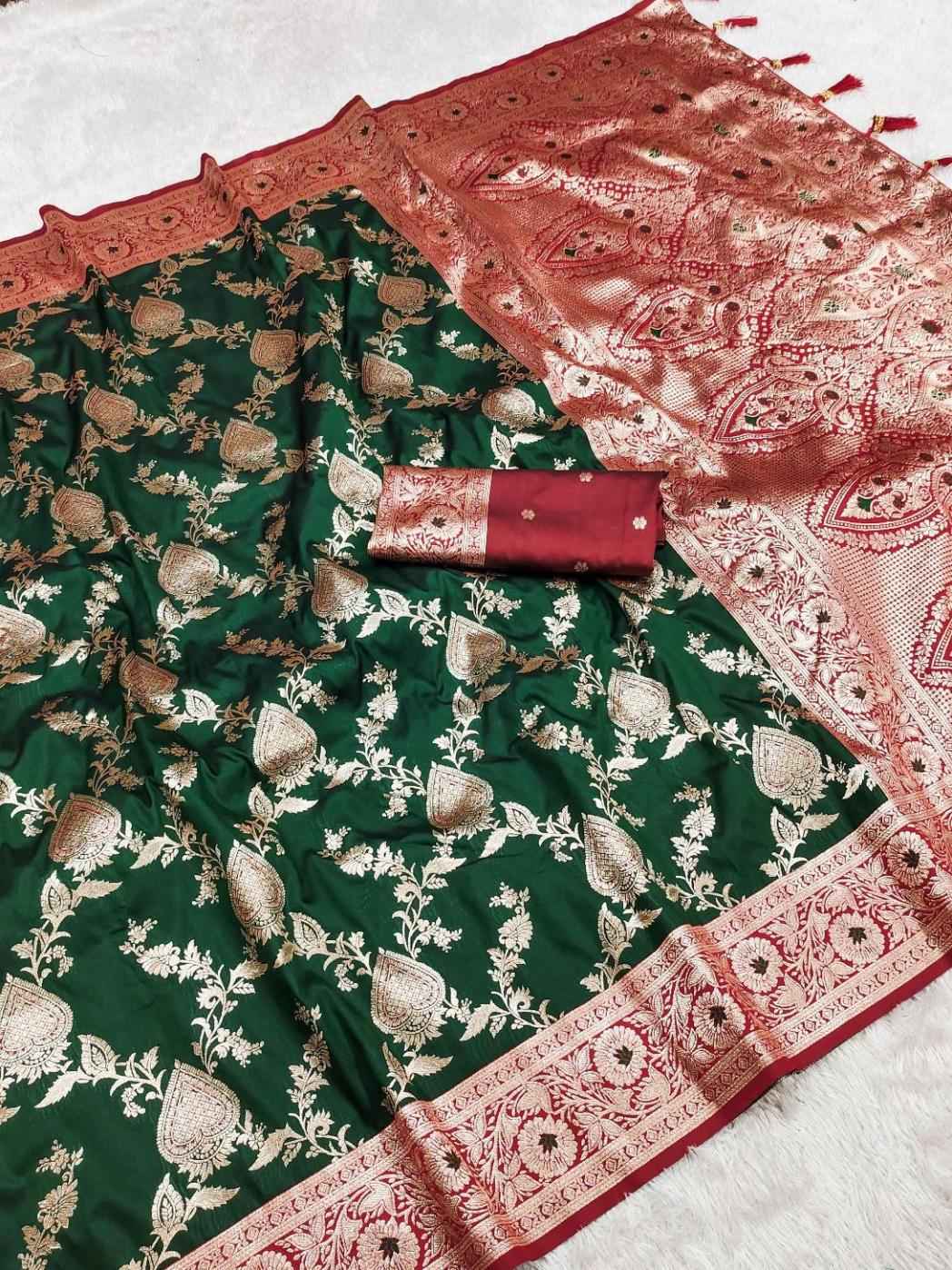 SOFT BANARASI SILK SAREE WITH ZARI WEAVING MEENAKARI DESIGN AT WHOLESALE PRICE