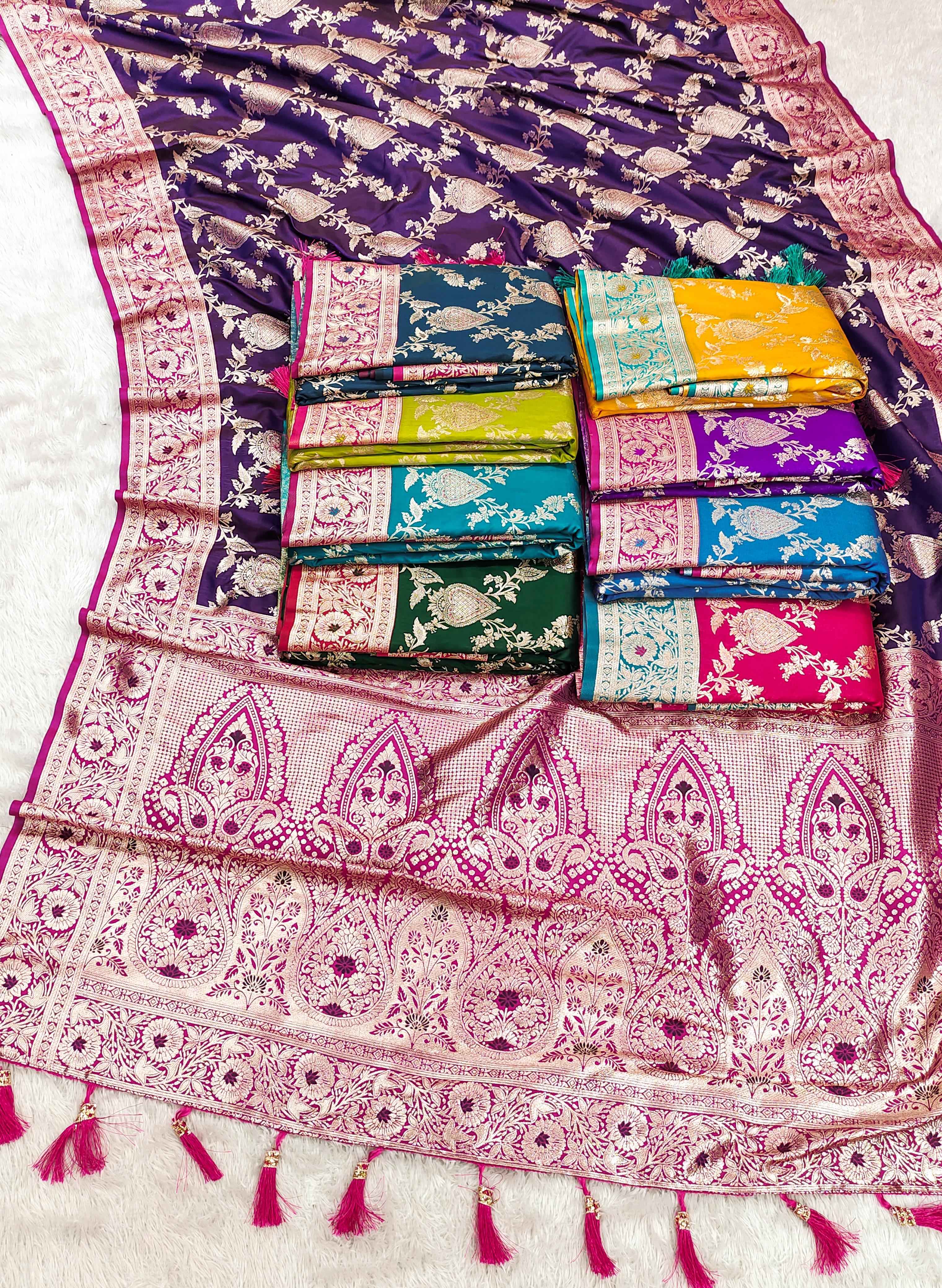 SOFT BANARASI SILK SAREE WITH ZARI WEAVING MEENAKARI DESIGN AT WHOLESALE PRICE