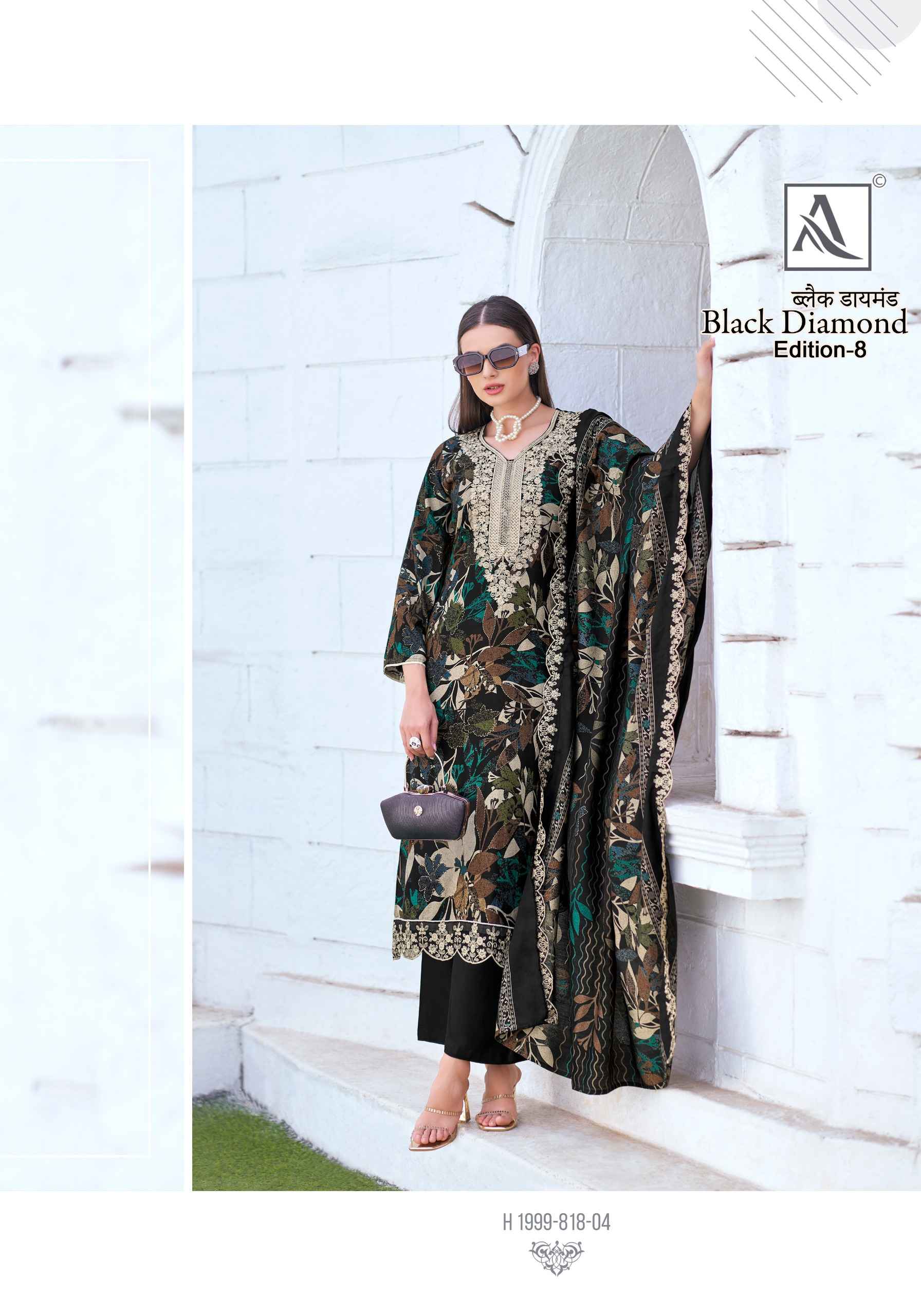 ALOK BLACK DIAMOND VOL-8 PURE REYON PRINTED WMBROIDERY DRESS MATERIAL AT WHOLESALE PRICE