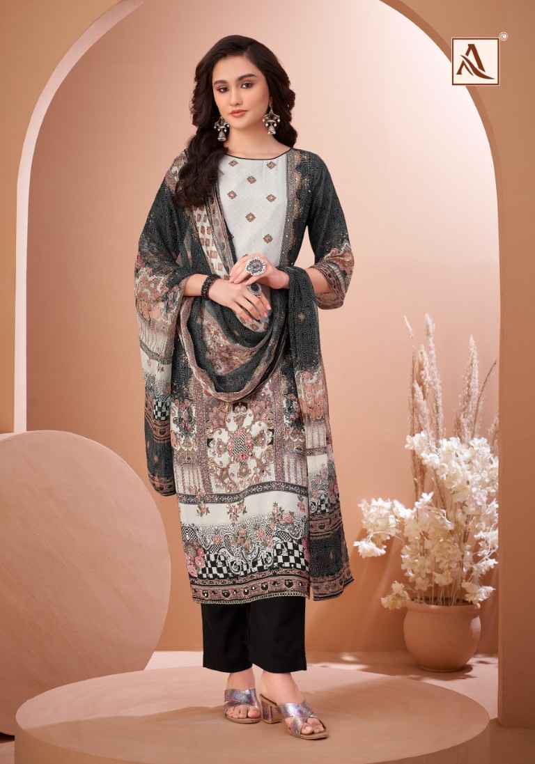 ALOK BLACK MIRROR PURE VISCOSE MASLIN PAKISTANI PRINTED DRESS MATERIAL AT WHOLESALE PRICE