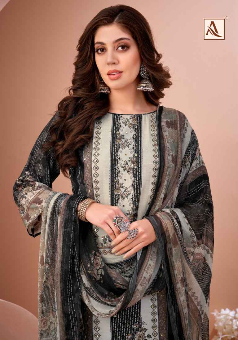 ALOK BLACK MIRROR PURE VISCOSE MASLIN PAKISTANI PRINTED DRESS MATERIAL AT WHOLESALE PRICE