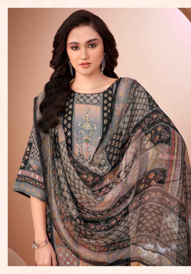 ALOK BLACK MIRROR PURE VISCOSE MASLIN PAKISTANI PRINTED DRESS MATERIAL AT WHOLESALE PRICE
