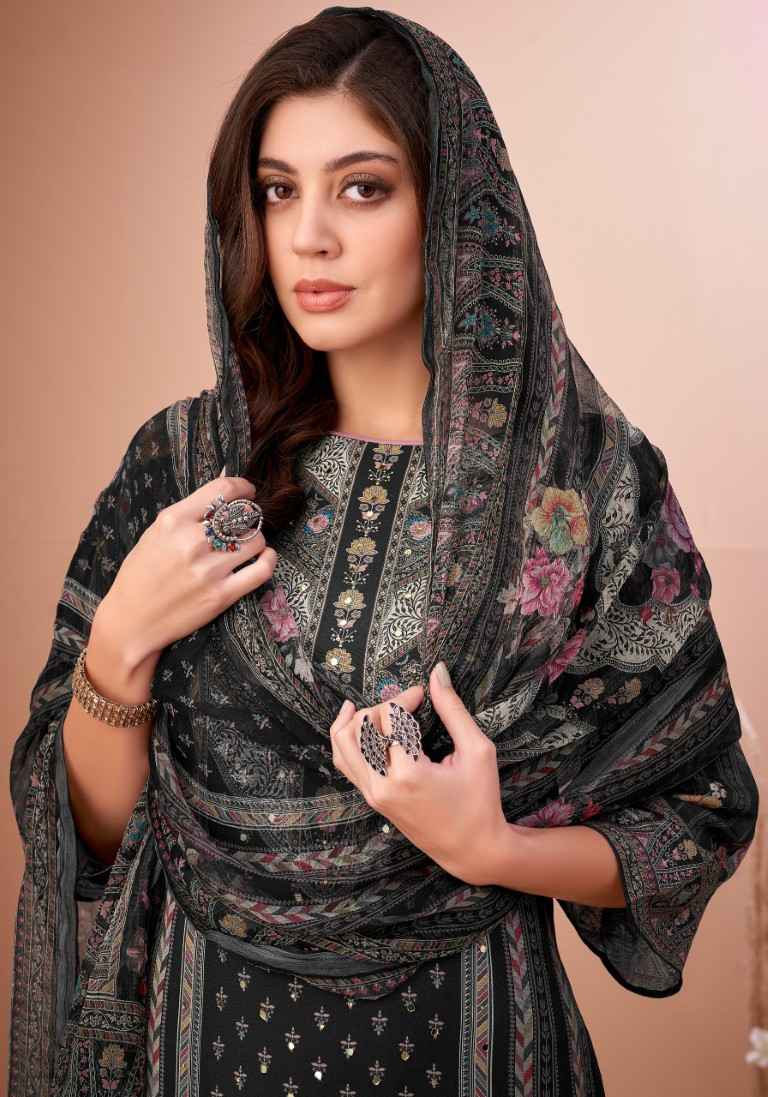 ALOK BLACK MIRROR PURE VISCOSE MASLIN PAKISTANI PRINTED DRESS MATERIAL AT WHOLESALE PRICE