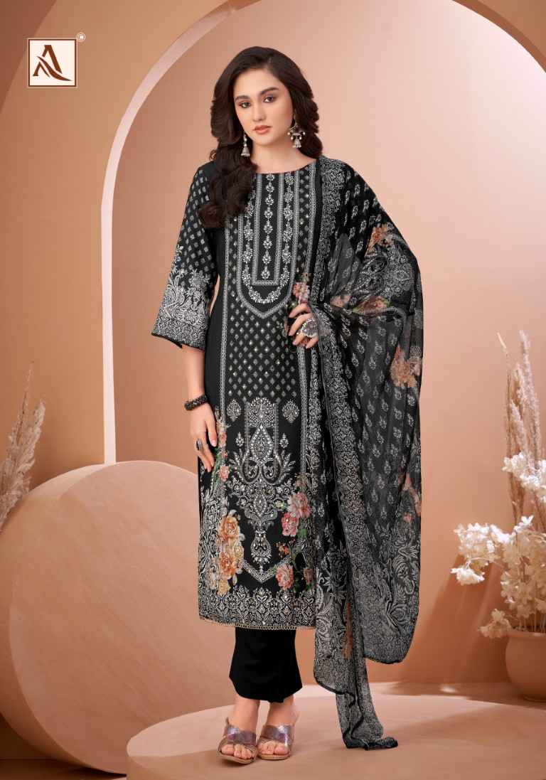 ALOK BLACK MIRROR PURE VISCOSE MASLIN PAKISTANI PRINTED DRESS MATERIAL AT WHOLESALE PRICE