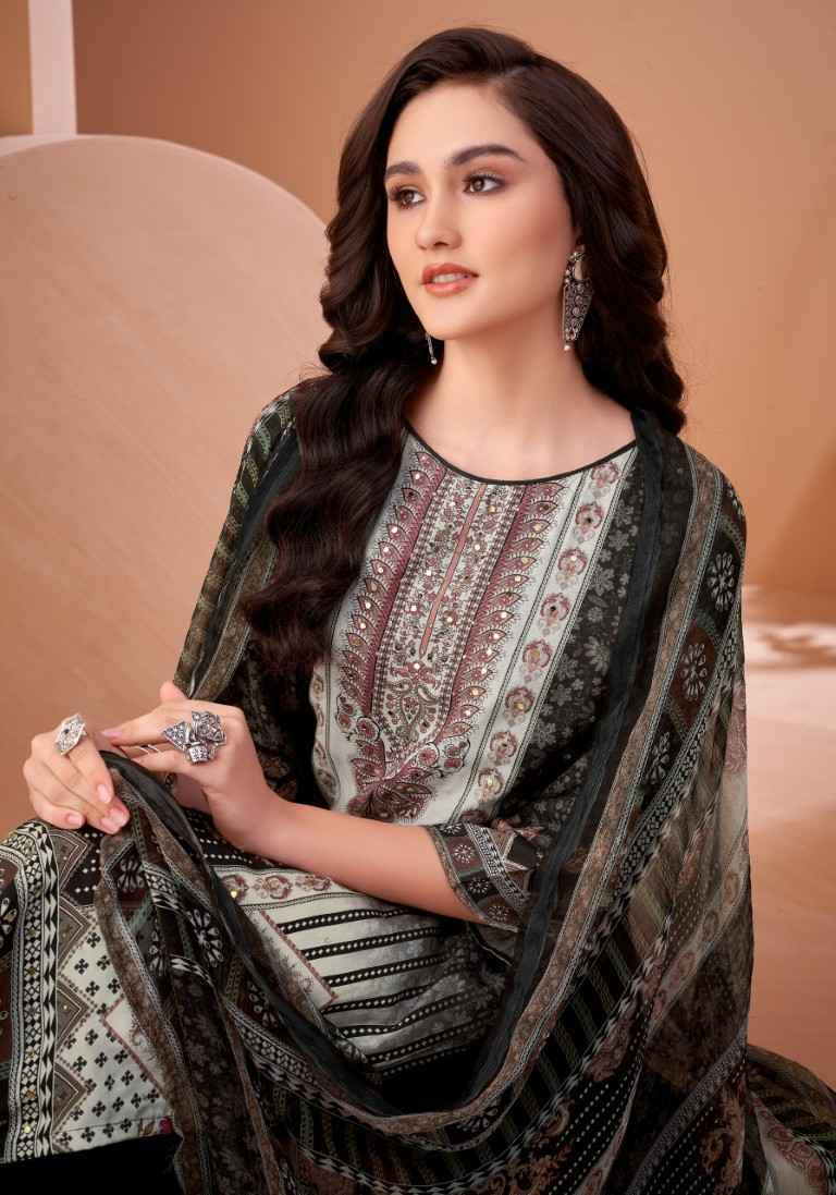 ALOK BLACK MIRROR PURE VISCOSE MASLIN PAKISTANI PRINTED DRESS MATERIAL AT WHOLESALE PRICE