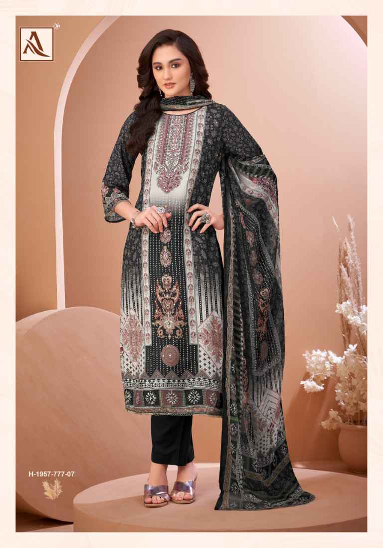 ALOK BLACK MIRROR PURE VISCOSE MASLIN PAKISTANI PRINTED DRESS MATERIAL AT WHOLESALE PRICE