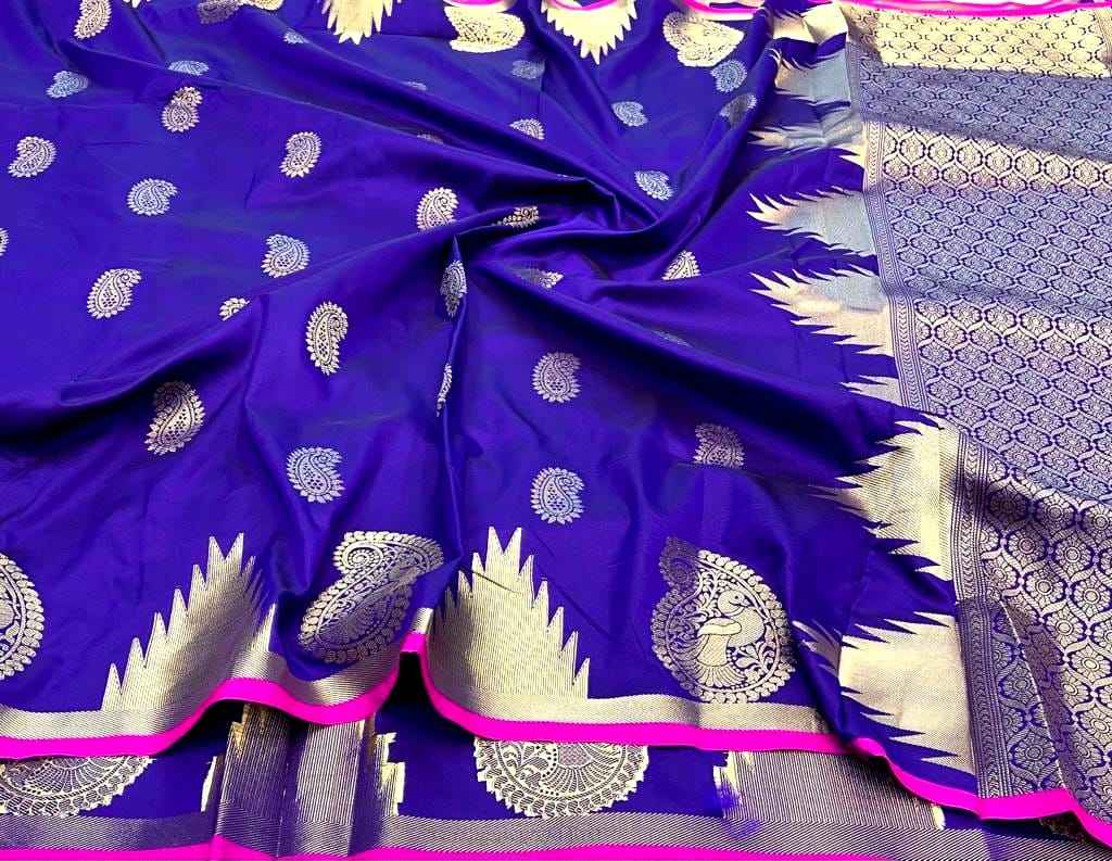 BANARASI SILK GOLD ZARI WEAVING WITH BIG BORDER SAREE AT WHOLESALE PRICE