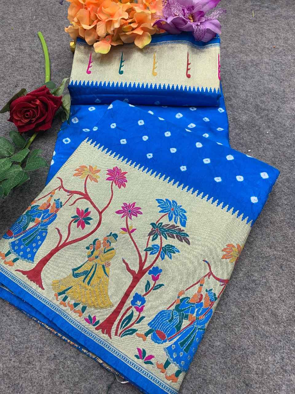 BANDHEJ WITH PAITHANI MINAKARI BORDER AND ZARI WEAVING SAREE AT WHOLESALE PRICE