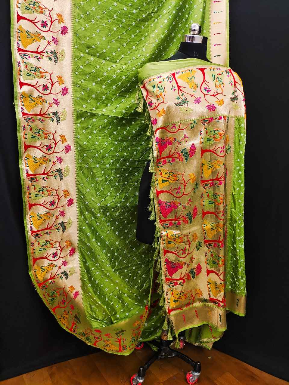 BANDHEJ WITH PAITHANI MINAKARI BORDER AND ZARI WEAVING SAREE AT WHOLESALE PRICE