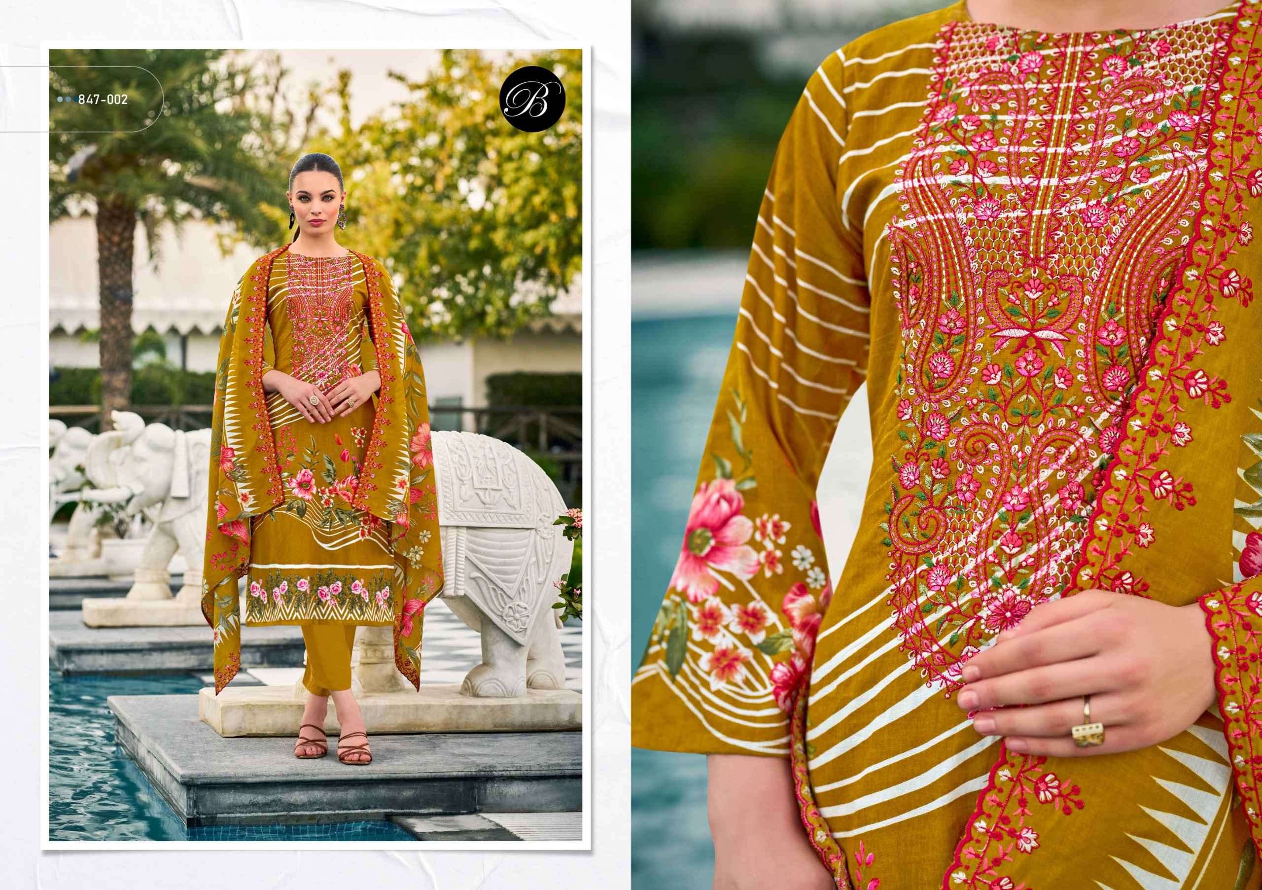 BELLIZA GUZARISH VOL 23 PURE COTTON DIGITAL PRINTS EMBROIDERY DRESS MATERIAL AT WHOLESALE PRICE