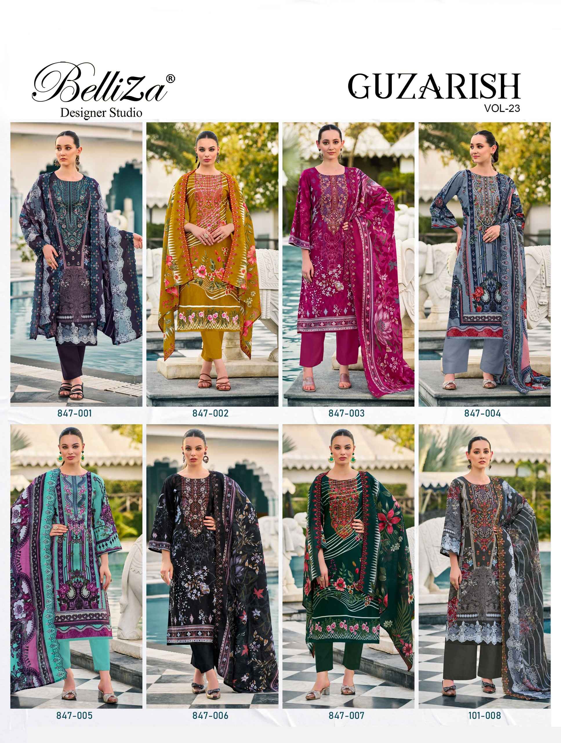 BELLIZA GUZARISH VOL 23 PURE COTTON DIGITAL PRINTS EMBROIDERY DRESS MATERIAL AT WHOLESALE PRICE