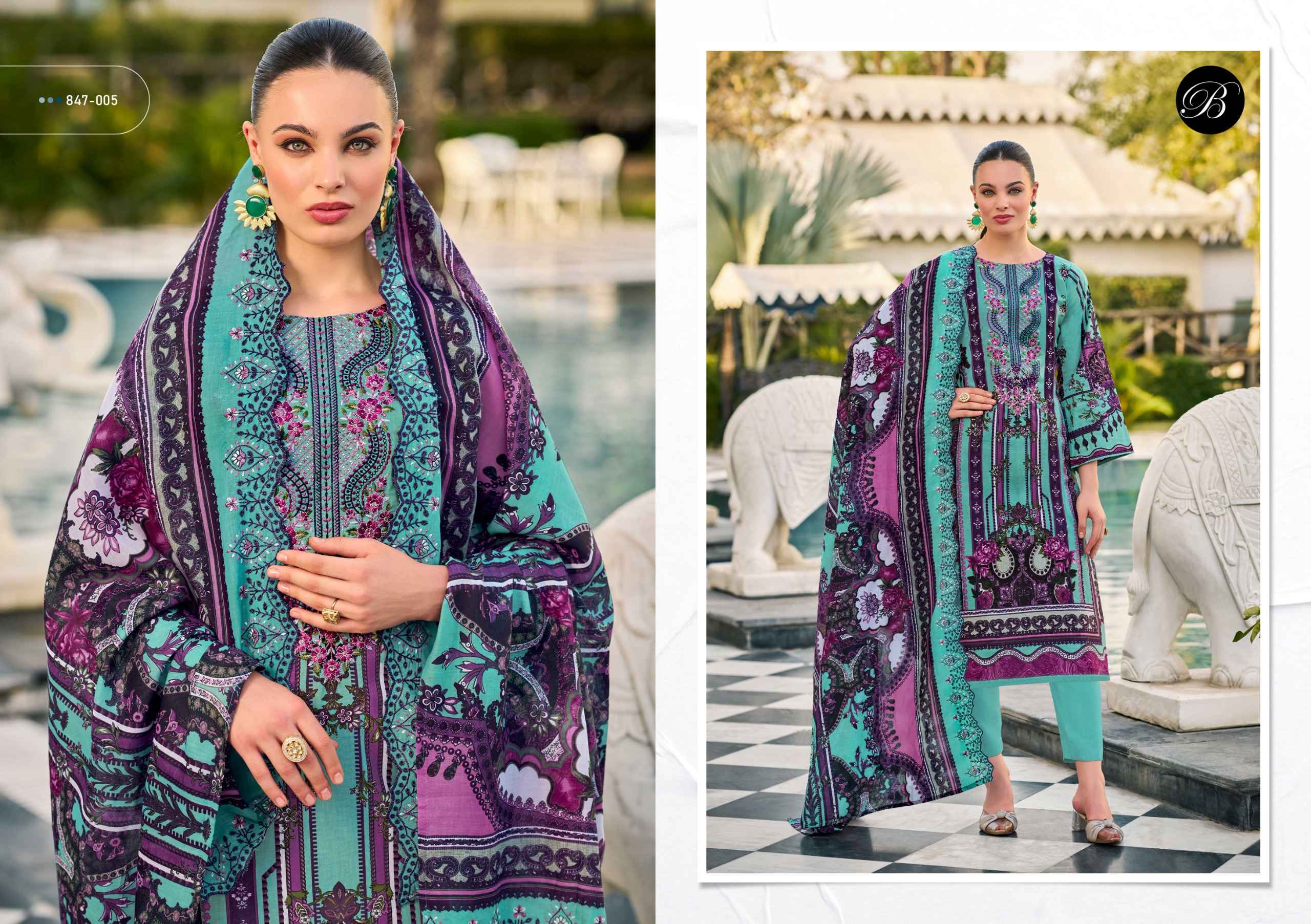 BELLIZA GUZARISH VOL 23 PURE COTTON DIGITAL PRINTS EMBROIDERY DRESS MATERIAL AT WHOLESALE PRICE