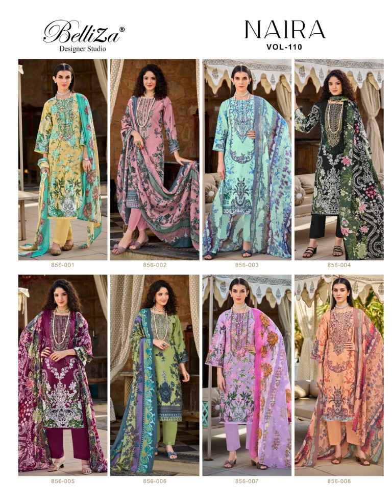 BELLIZA NAIRA VOL 110 PURE COTTON EMBROIDERY DRESS MATERIAL AT WHOLESALE PRICE