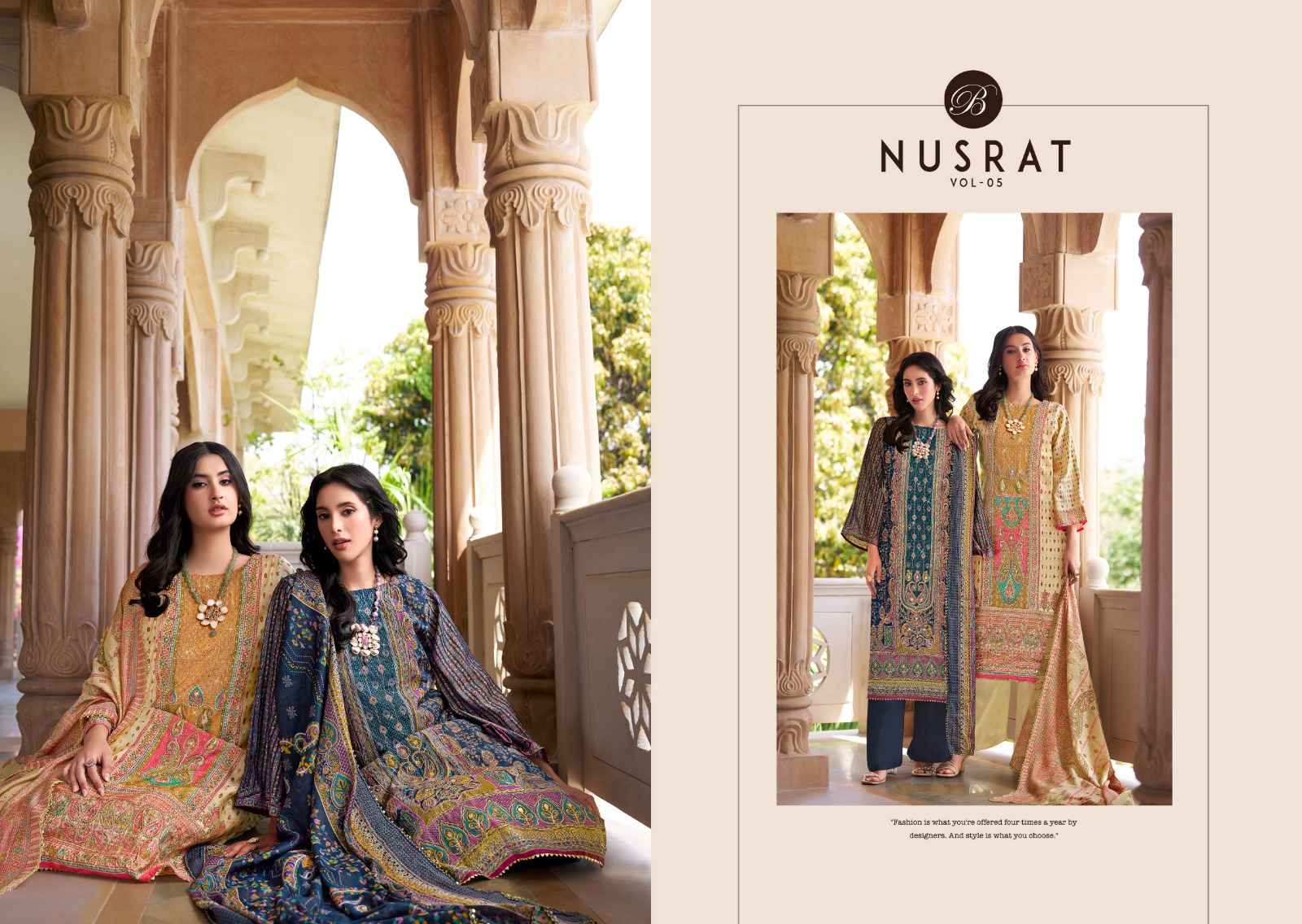 BELLIZA NUSRAT VOL 5 PURE MODAL VISCOSE MUSLIN DIGITAL PRINTED DRESS MATERIAL AT WHOLESALE PRICE