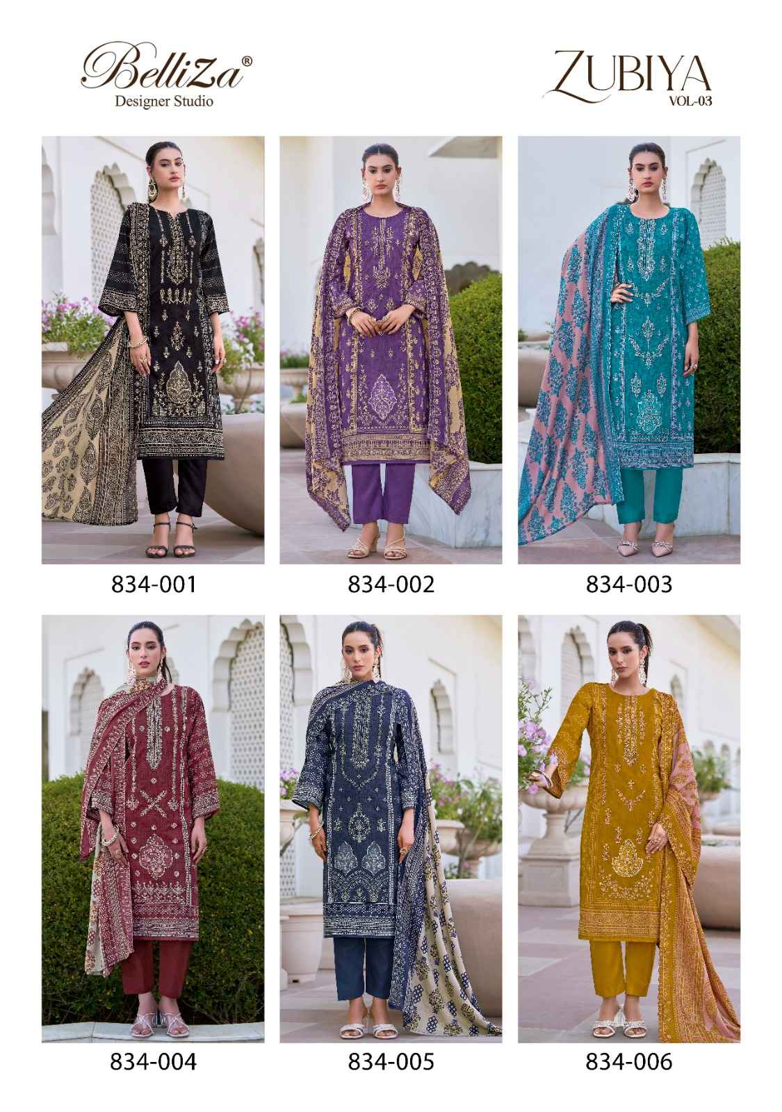 BELLIZA ZUBIYA VOL 3 PURE COTTON WITH HEAVY EMBROIDERY DRESS MATERIAL AT WHOLESALE PRICE