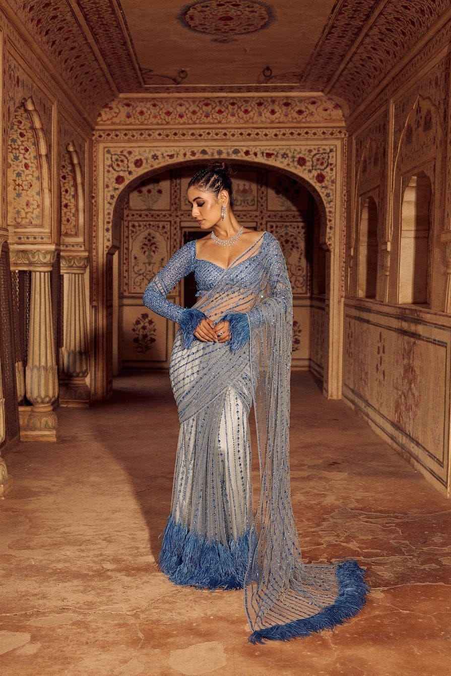 BOLLYWOOD STYLE SEQUINS EMBROIDERY WORK NET SAREE AT WHOLESALE PRICE