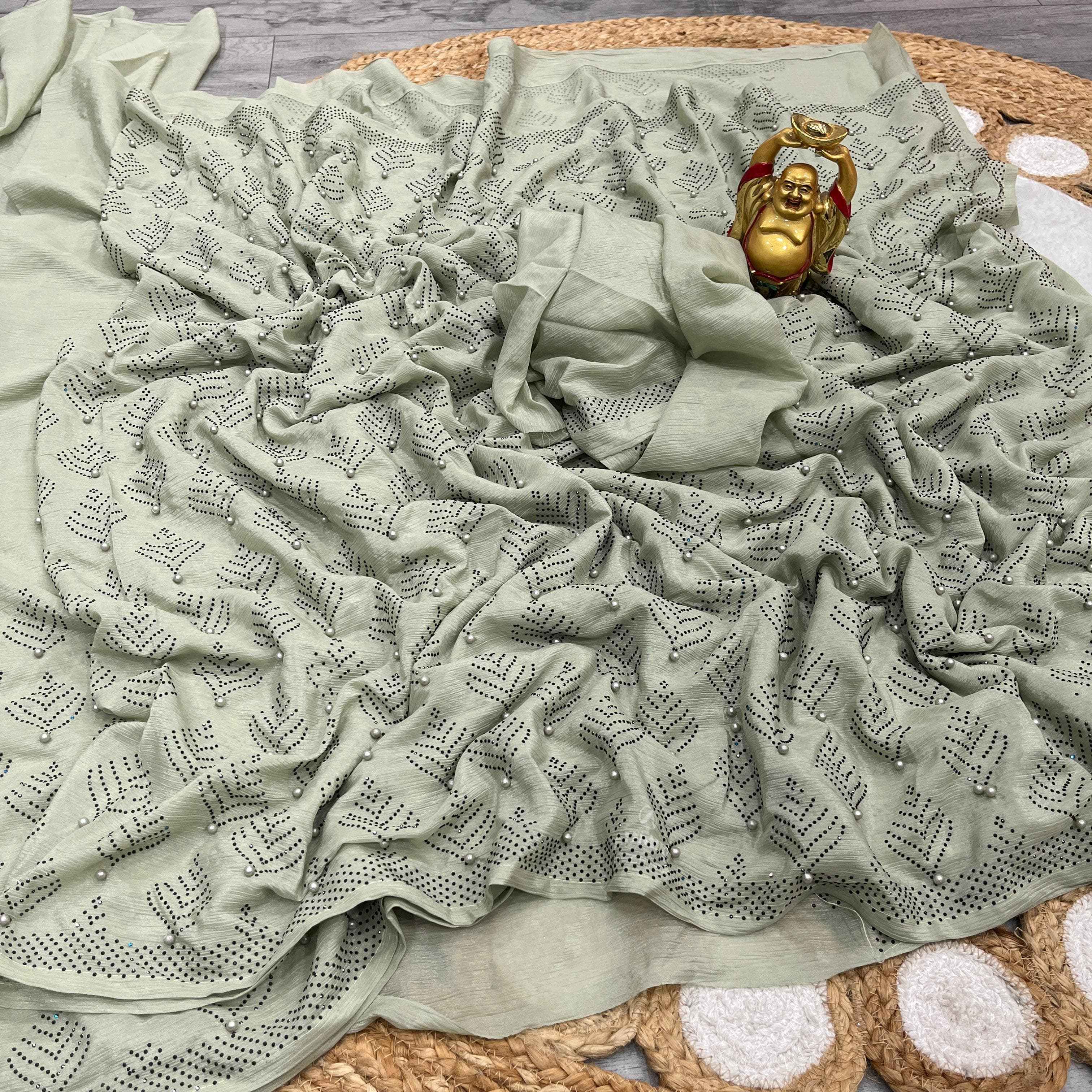 CHIFFON SILK JARKHAN WORK & PEARL WORK SAREE AT WHOLESALE PRICE