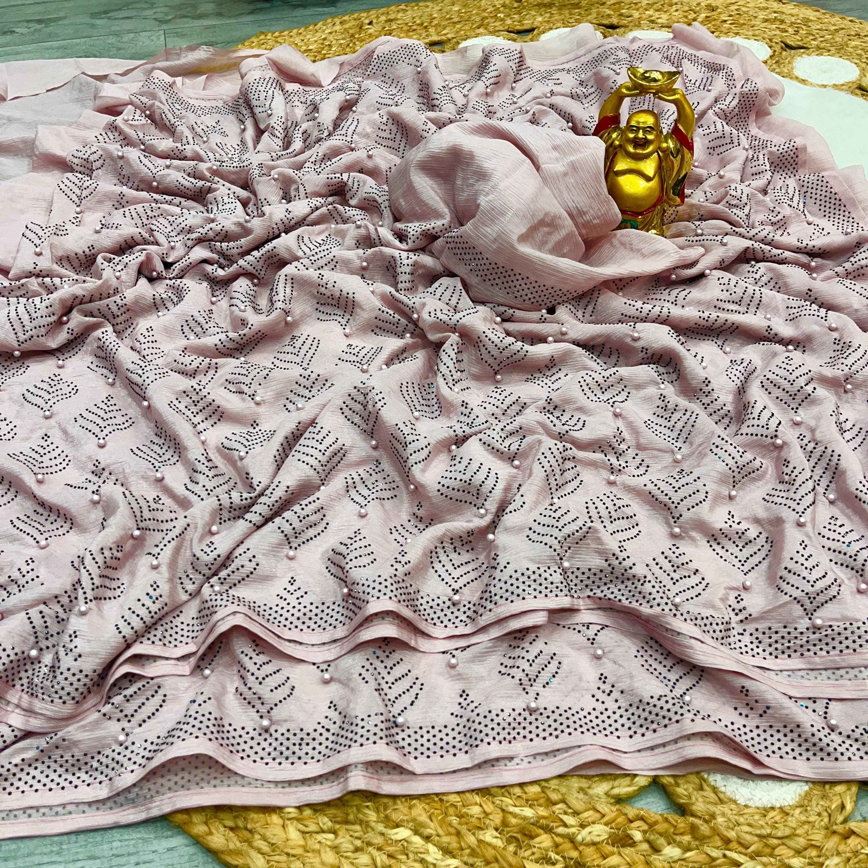 CHIFFON SILK JARKHAN WORK & PEARL WORK SAREE AT WHOLESALE PRICE