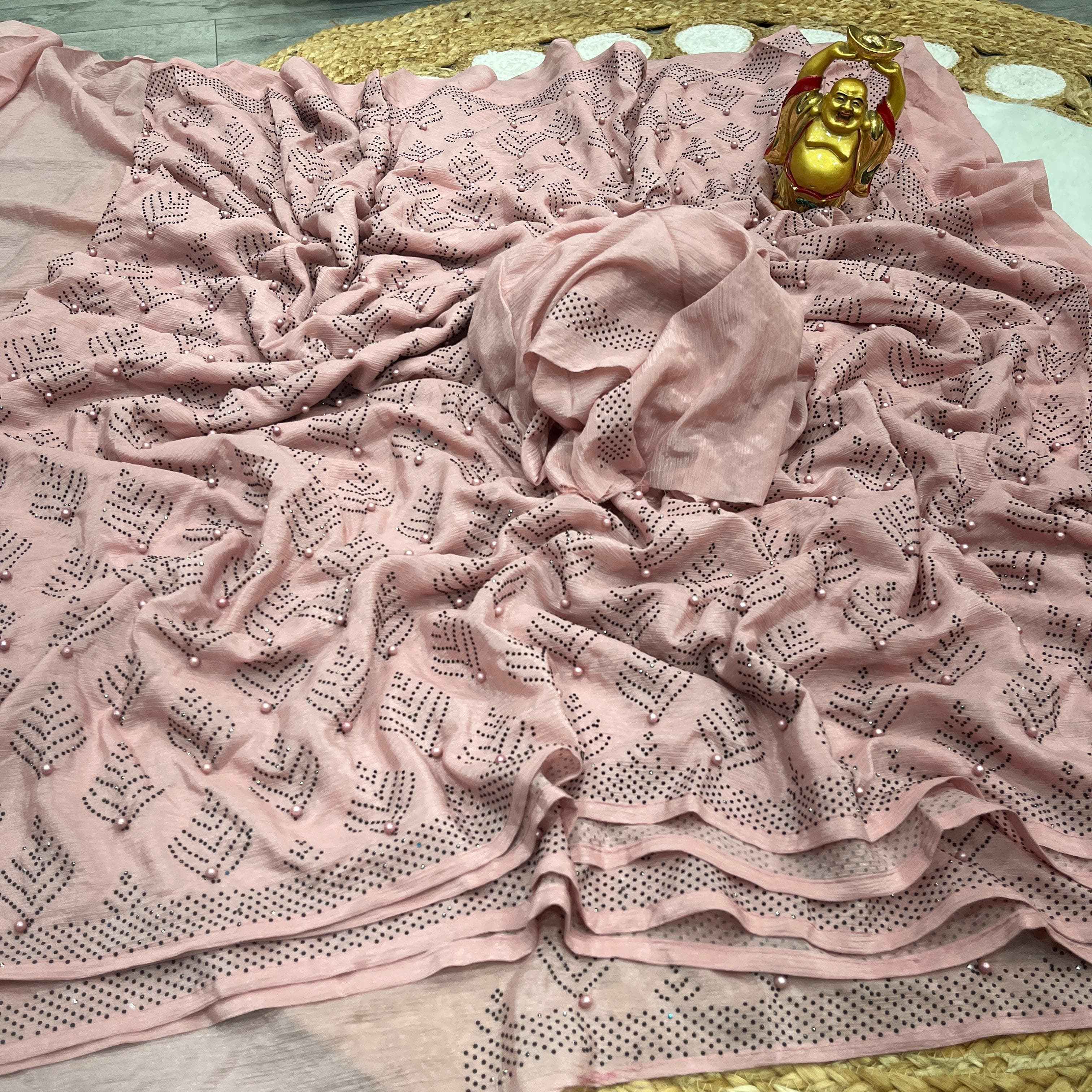 CHIFFON SILK JARKHAN WORK & PEARL WORK SAREE AT WHOLESALE PRICE