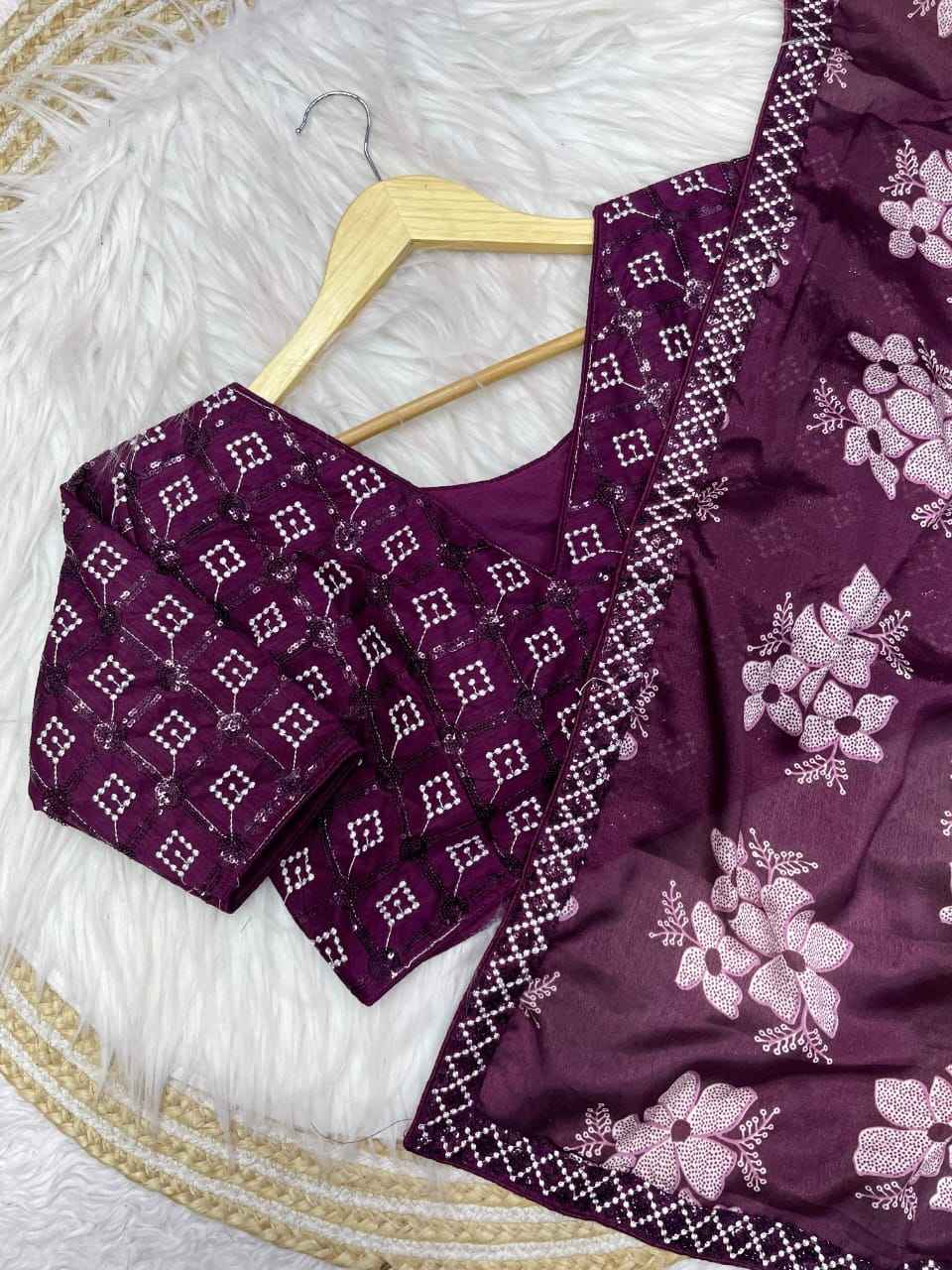 PURE CHINON SILK PRINT DESIGN SAREE WITH STICH BLOUSE AT WHOLESALE PRICE