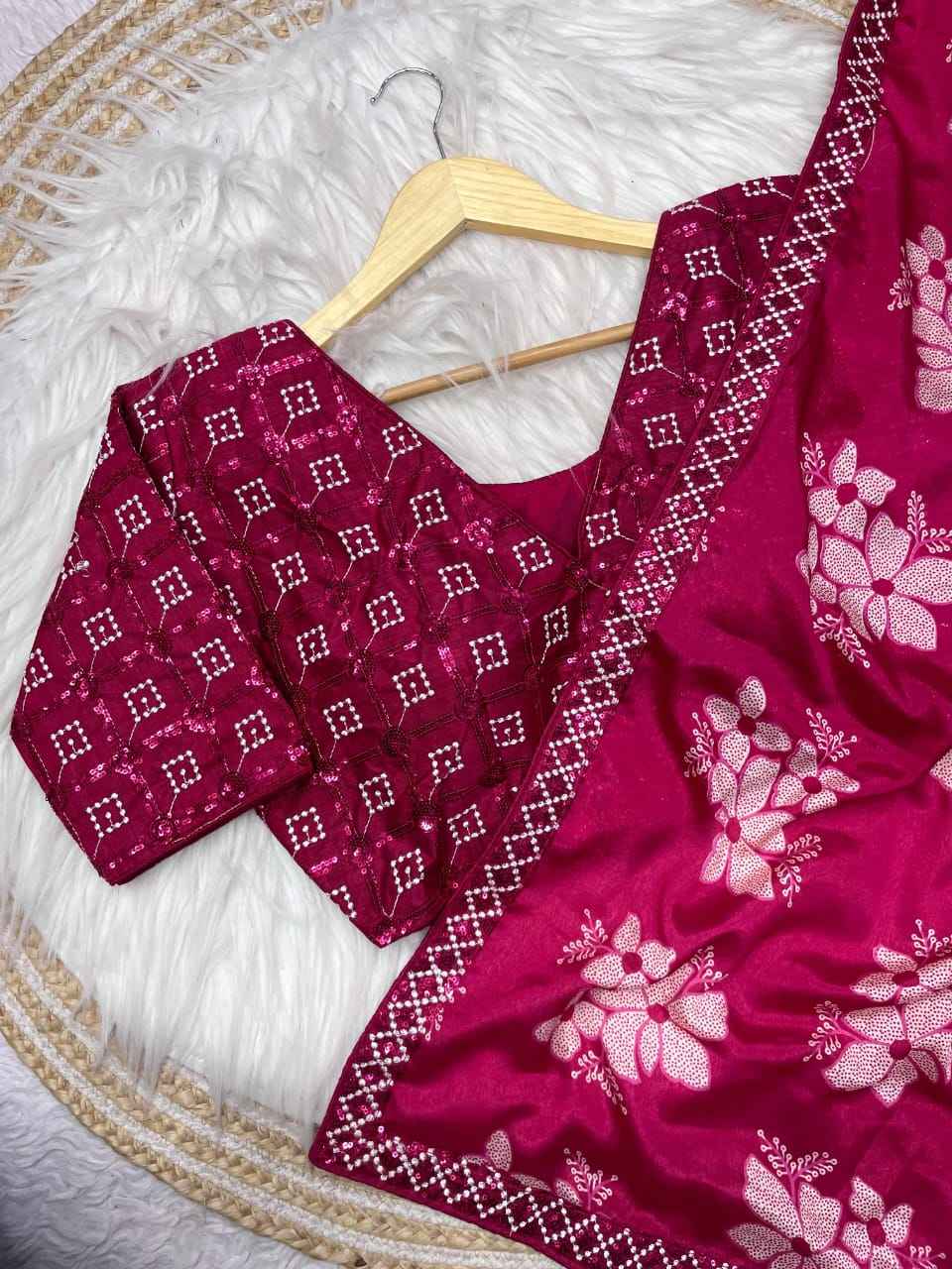 PURE CHINON SILK PRINT DESIGN SAREE WITH STICH BLOUSE AT WHOLESALE PRICE