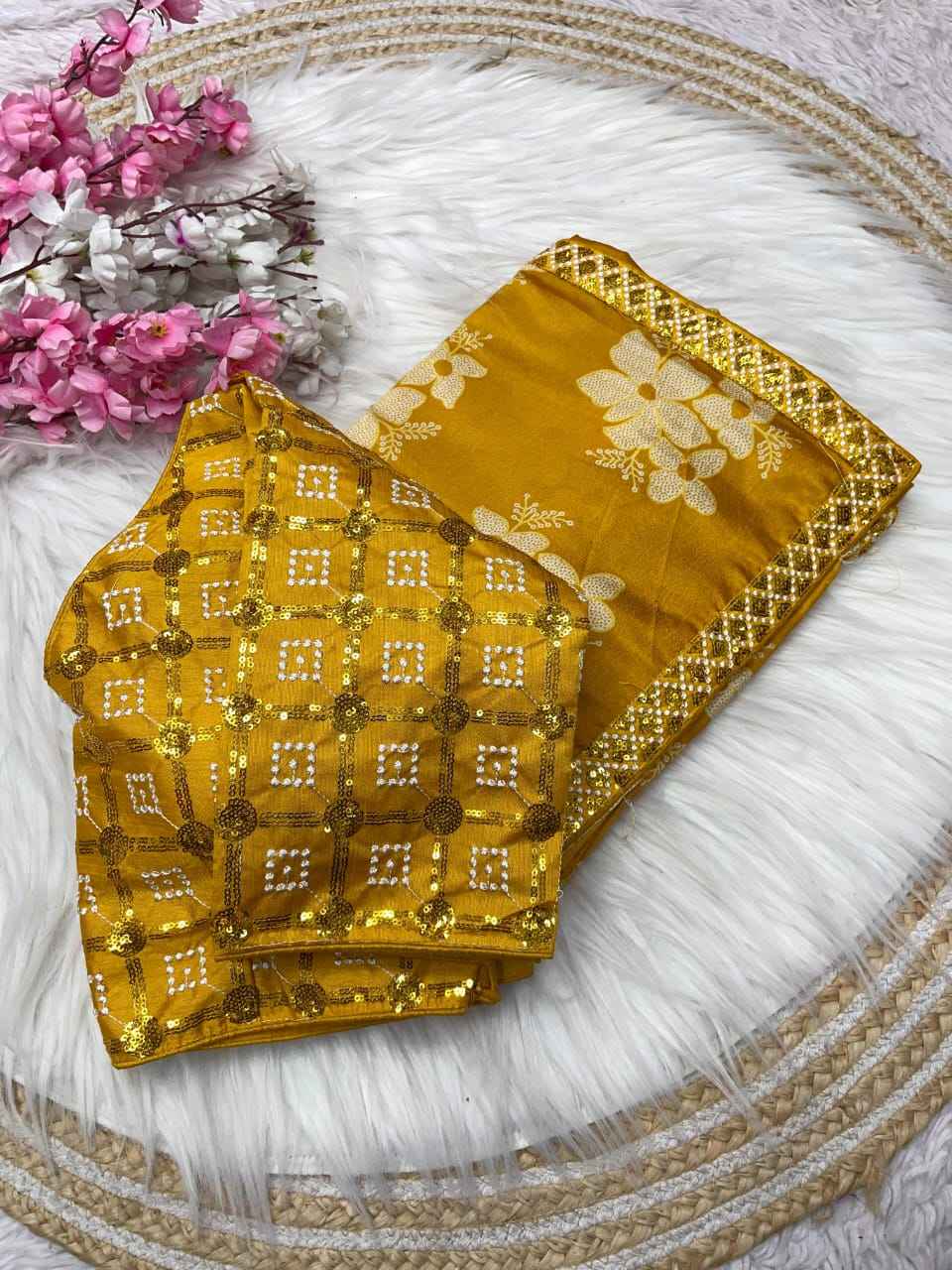PURE CHINON SILK PRINT DESIGN SAREE WITH STICH BLOUSE AT WHOLESALE PRICE