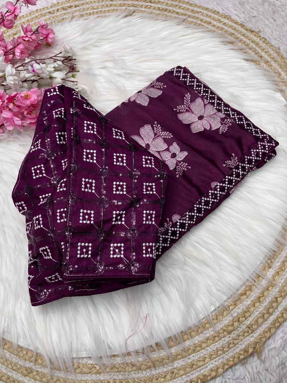 PURE CHINON SILK PRINT DESIGN SAREE WITH STICH BLOUSE AT WHOLESALE PRICE
