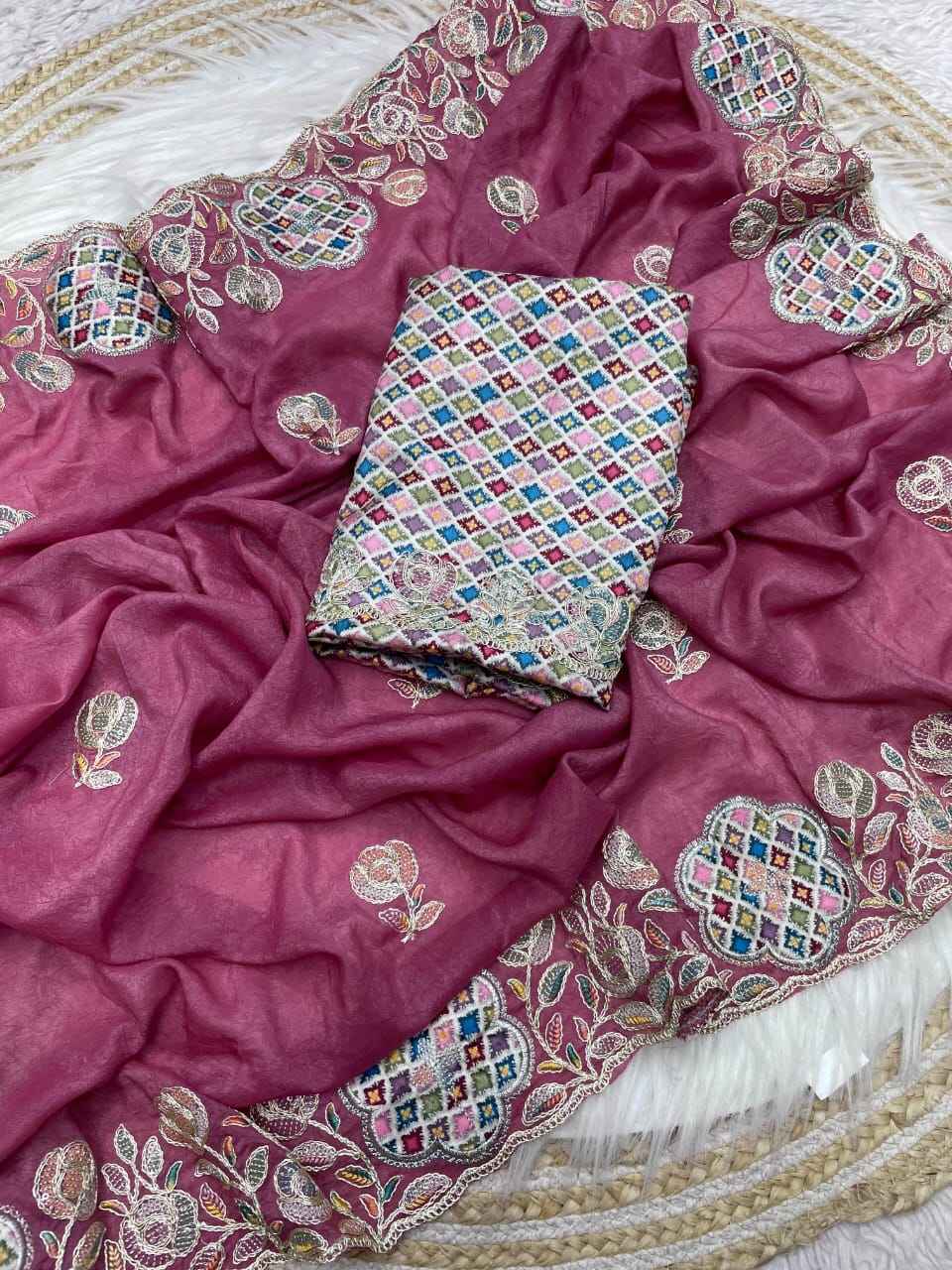 CHOCOLATE SILK MULTI SEQUENCE BUTTA WORK SAREE AT WHOLESALE PRICE