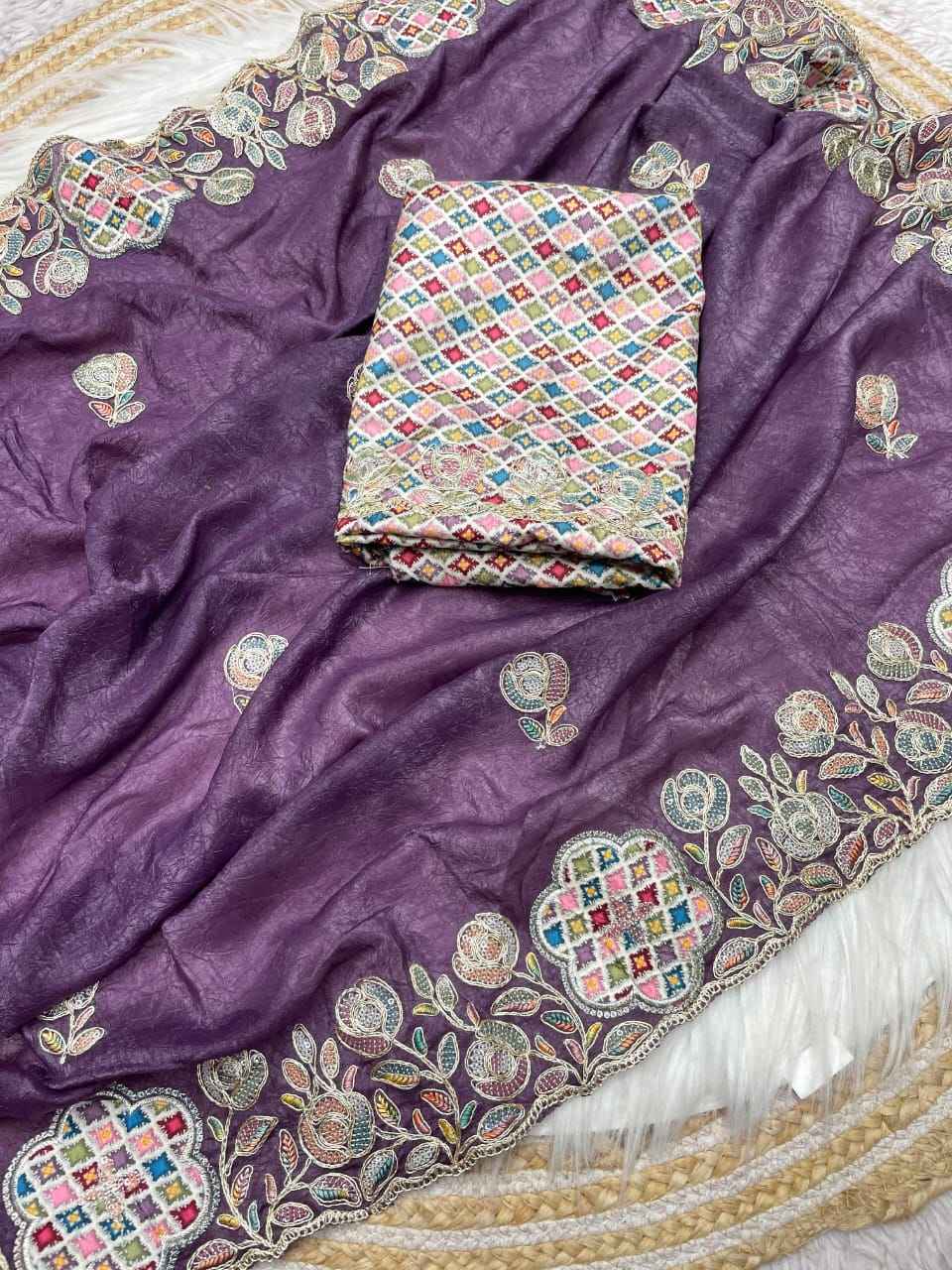 CHOCOLATE SILK MULTI SEQUENCE BUTTA WORK SAREE AT WHOLESALE PRICE