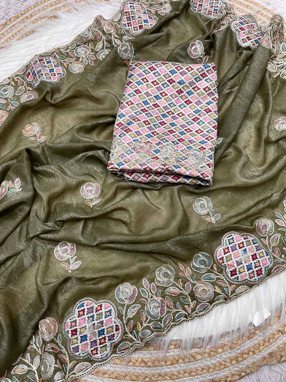 CHOCOLATE SILK MULTI SEQUENCE BUTTA WORK SAREE AT WHOLESALE PRICE
